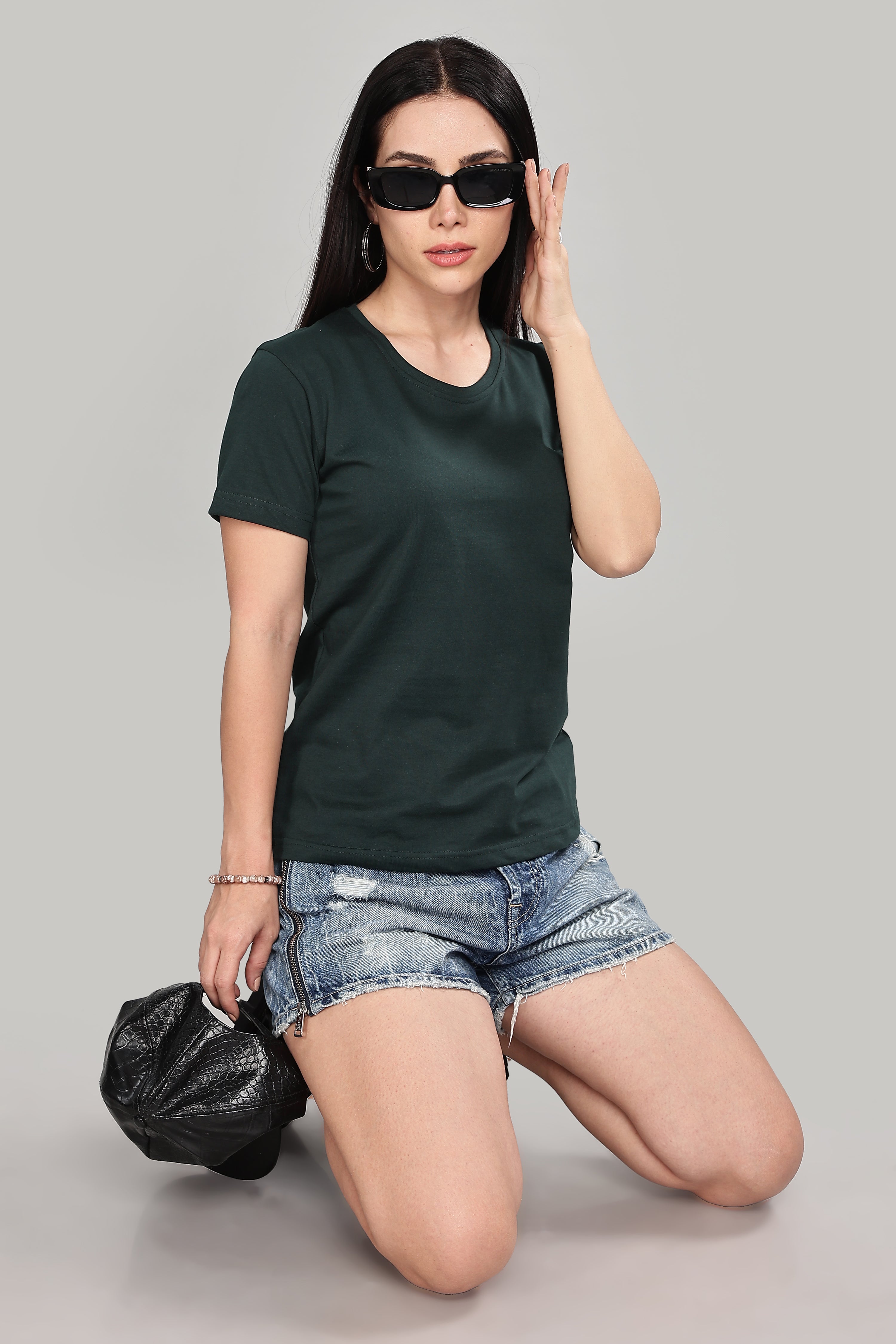 Bottle Green Cotton Half Sleeve T-Shirt