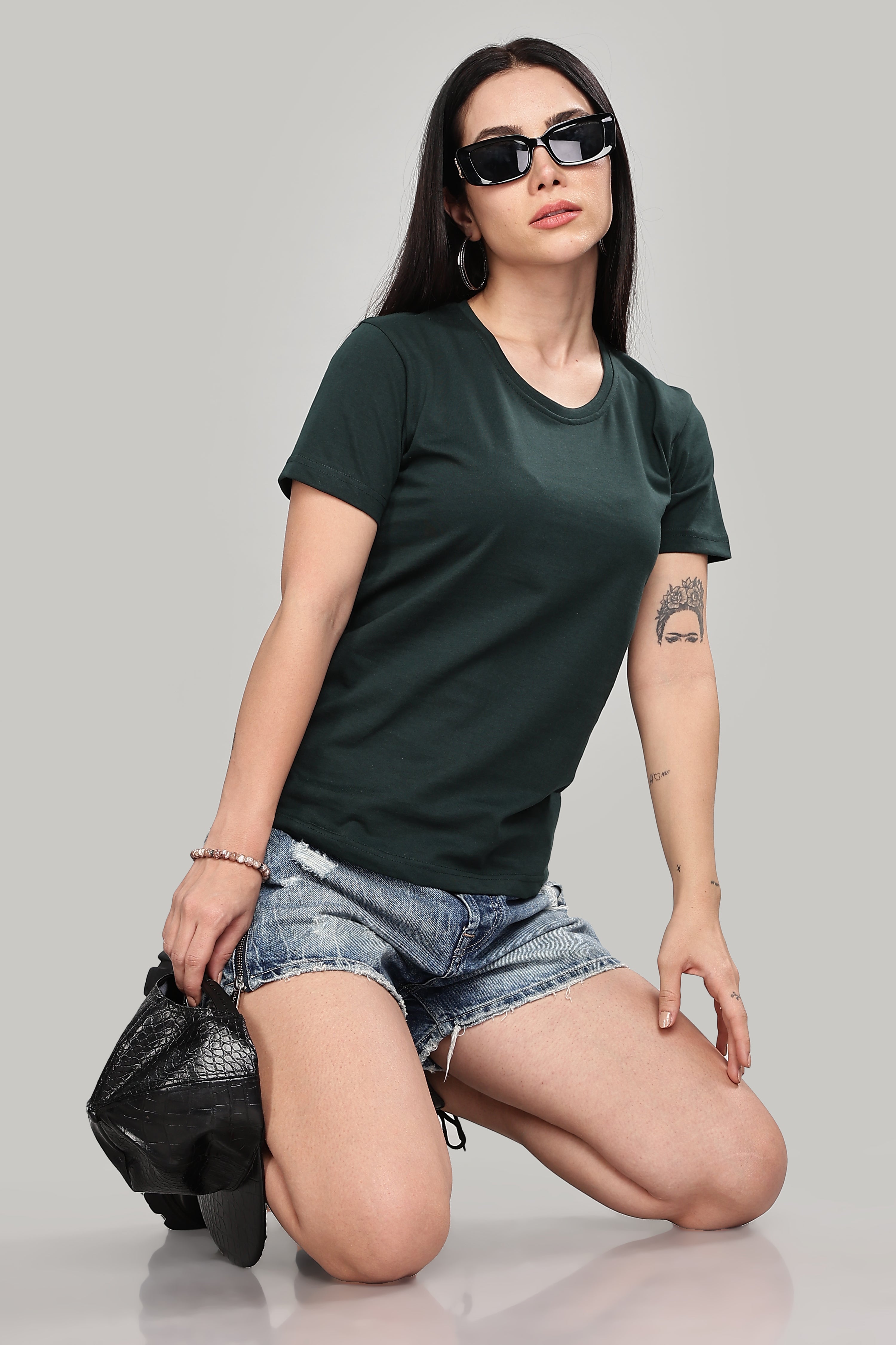 Bottle Green Cotton Half Sleeve T-Shirt