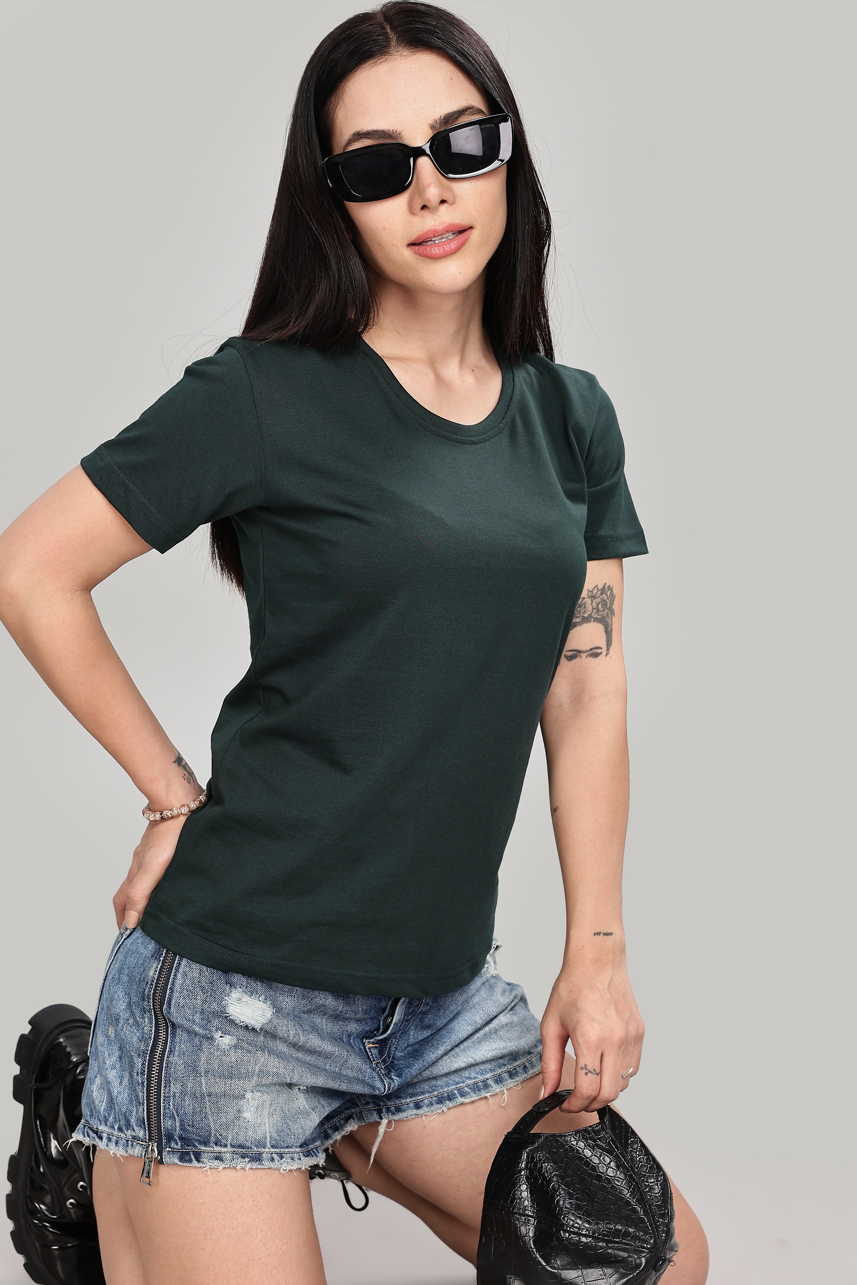 Bottle Green Cotton Half Sleeve T-Shirt