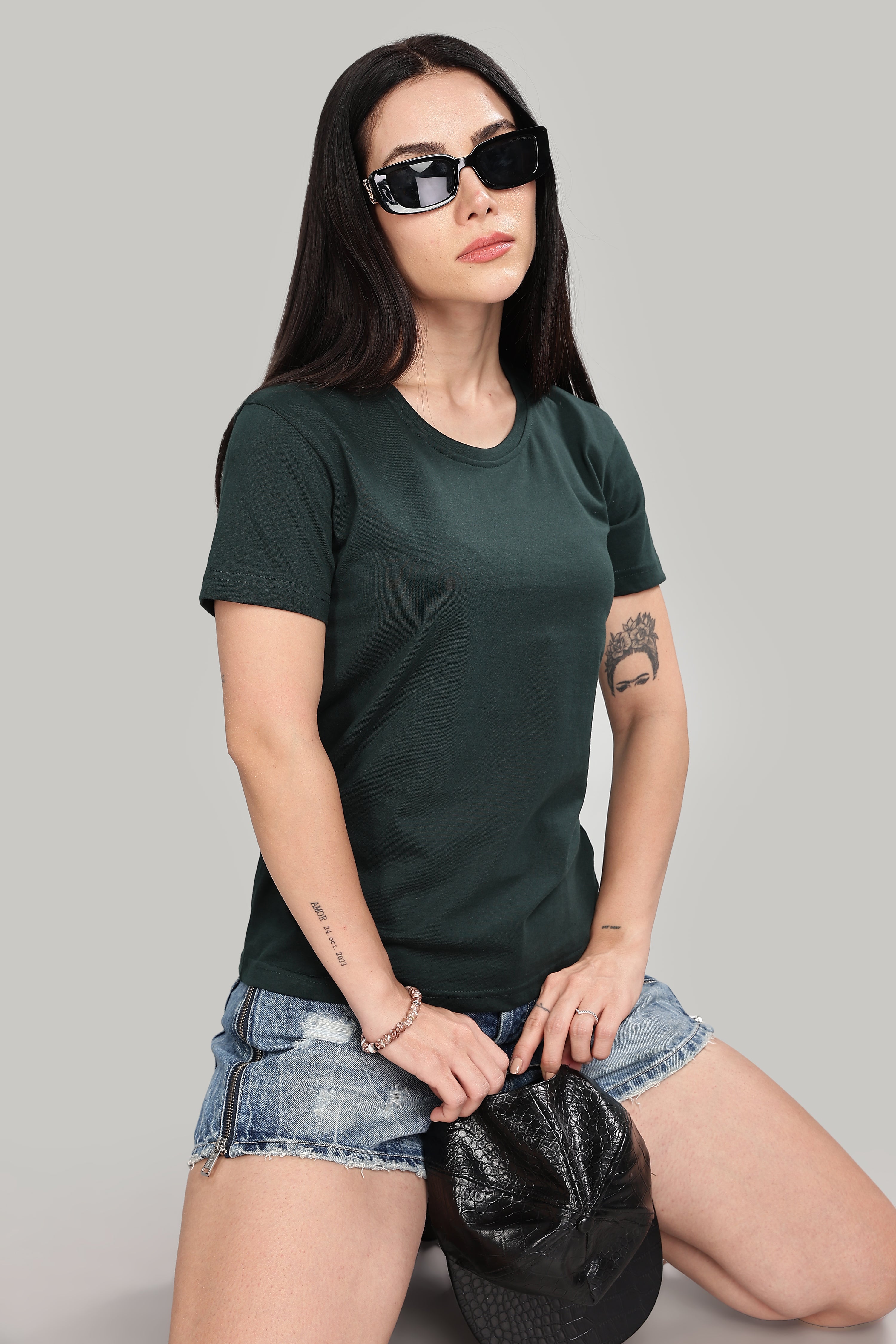 Bottle Green Cotton Half Sleeve T-Shirt
