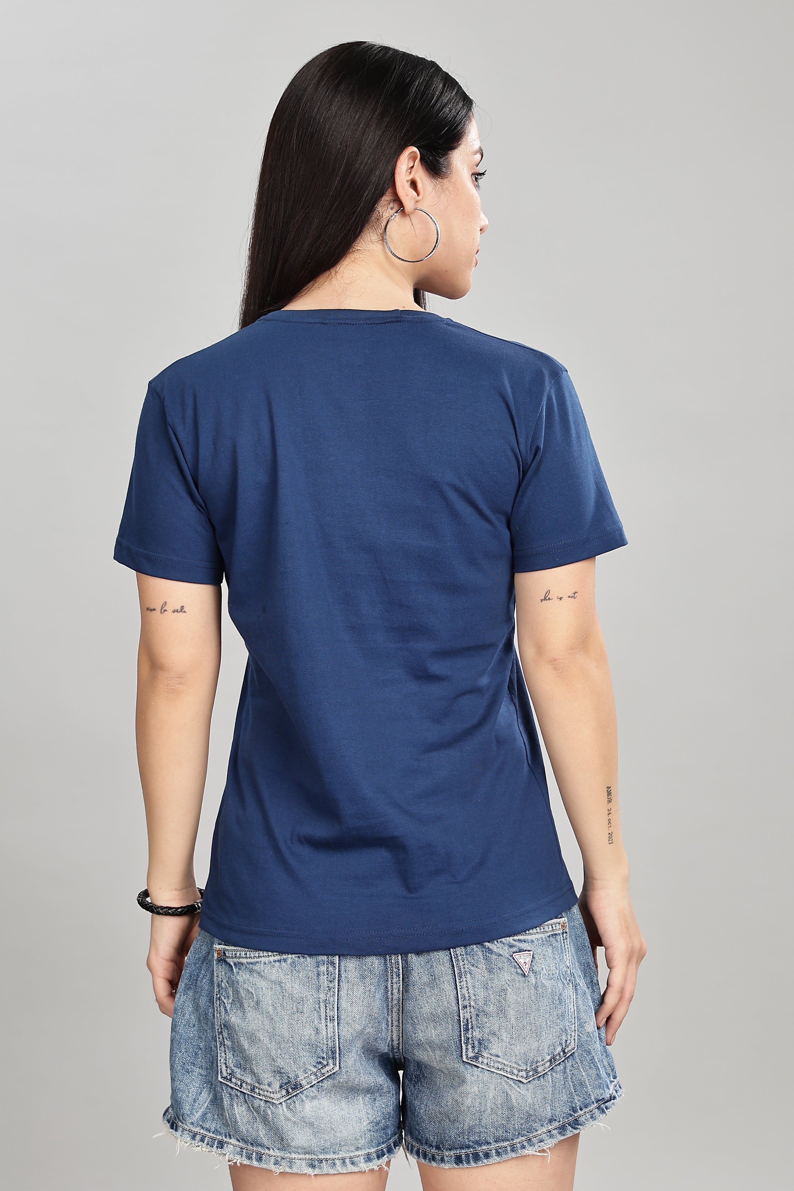 Teal Blue Cotton Half Sleeve T-Shirt