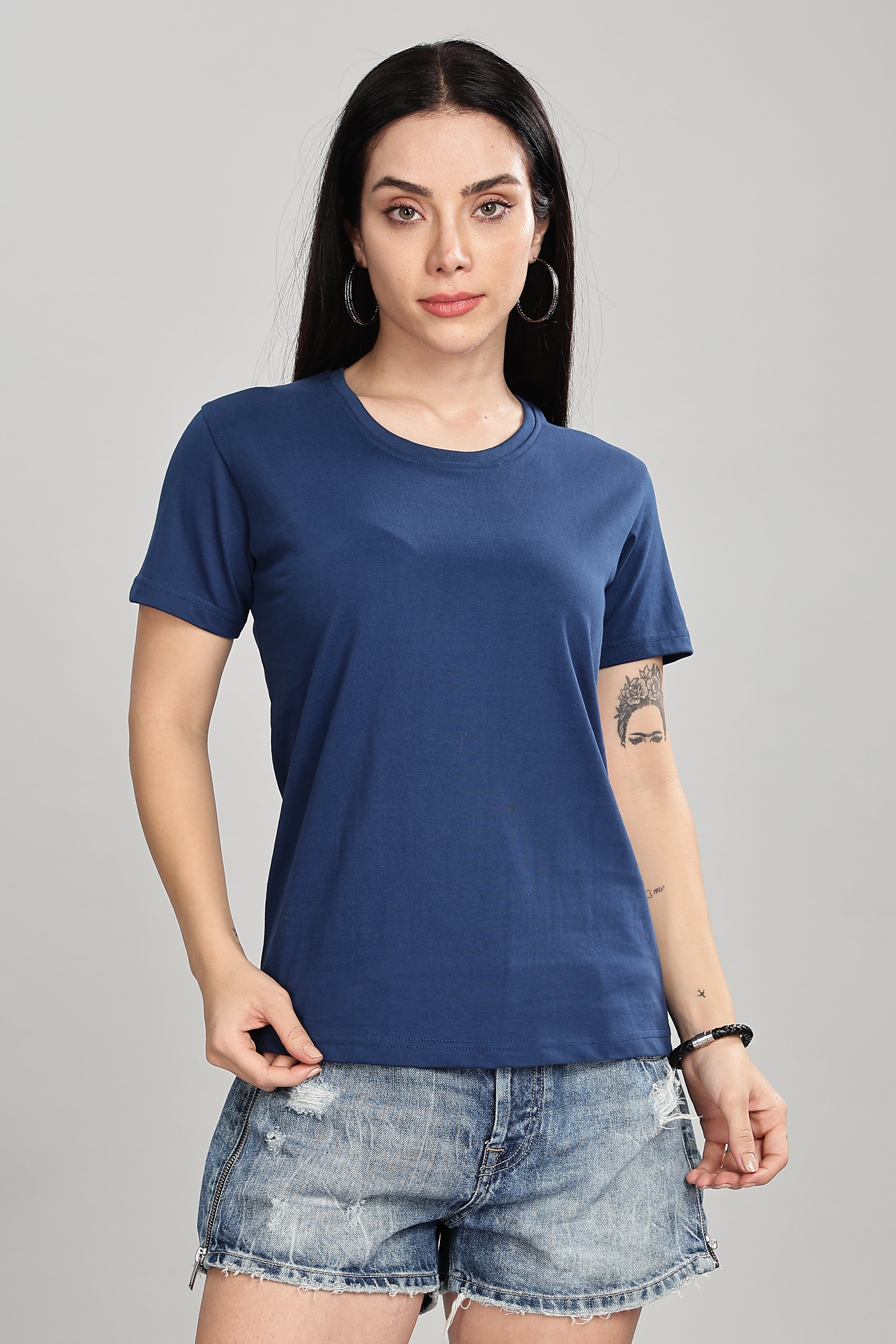 Teal Blue Cotton Half Sleeve T-Shirt