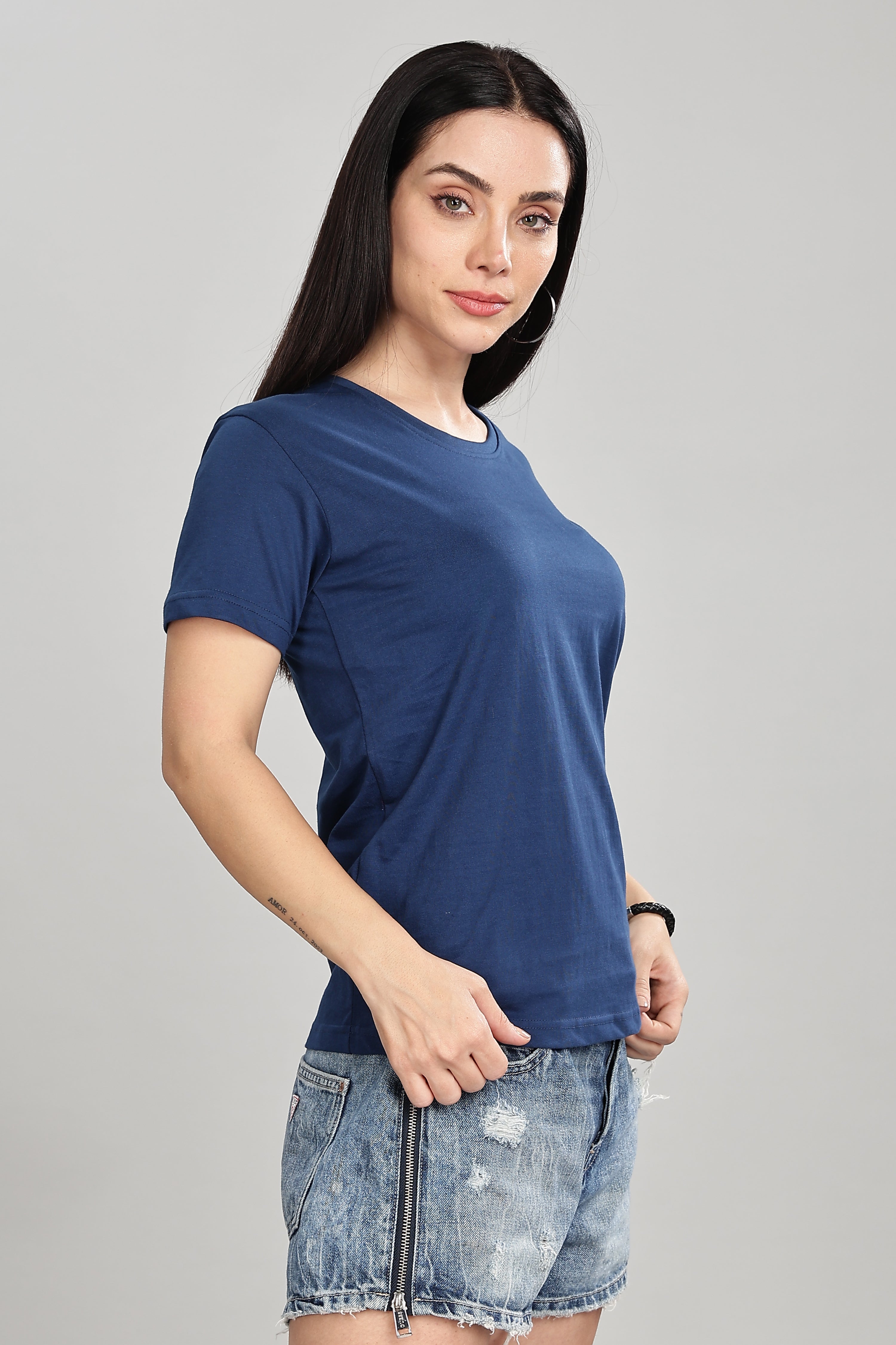 Teal Blue Cotton Half Sleeve T-Shirt