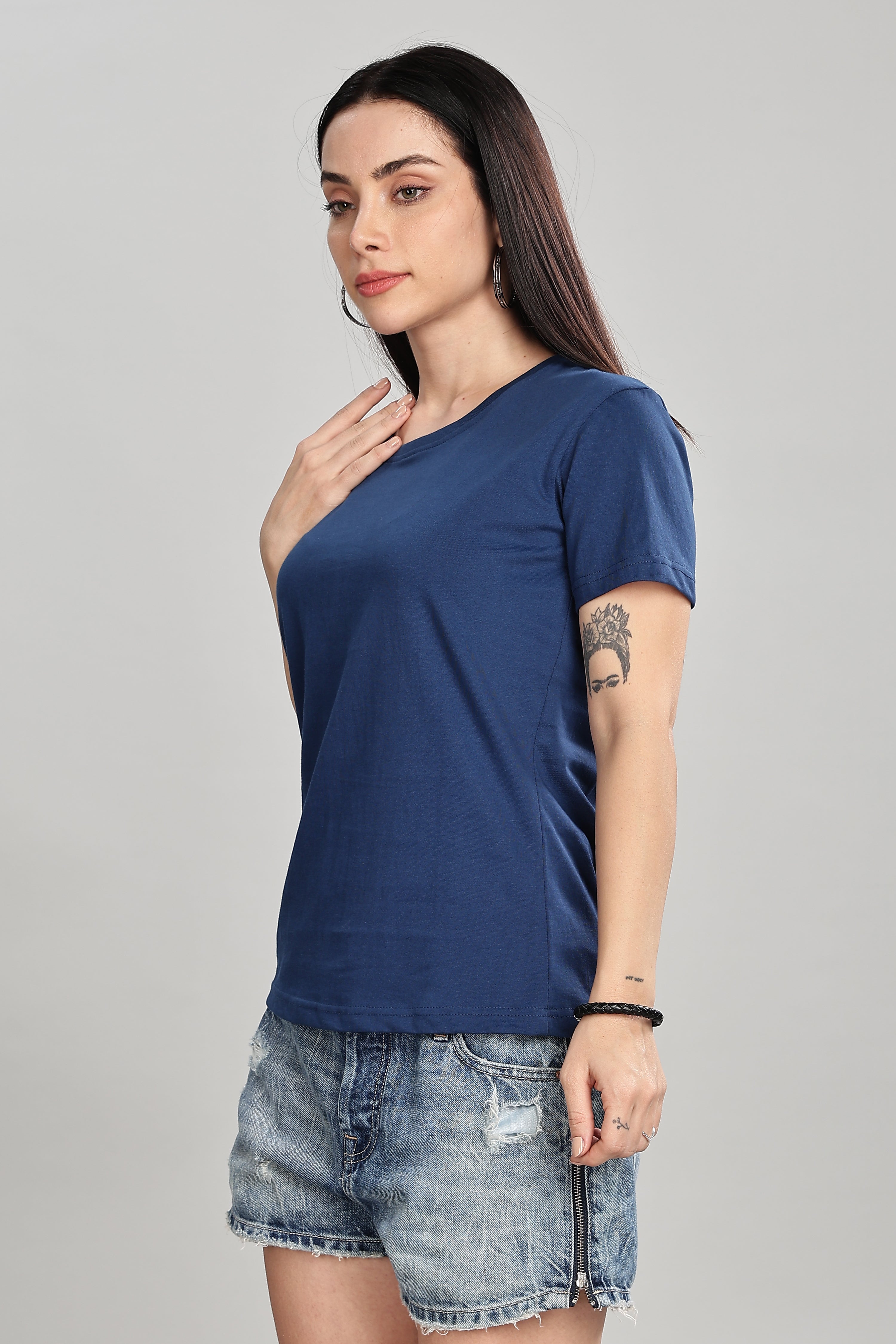 Teal Blue Cotton Half Sleeve T-Shirt
