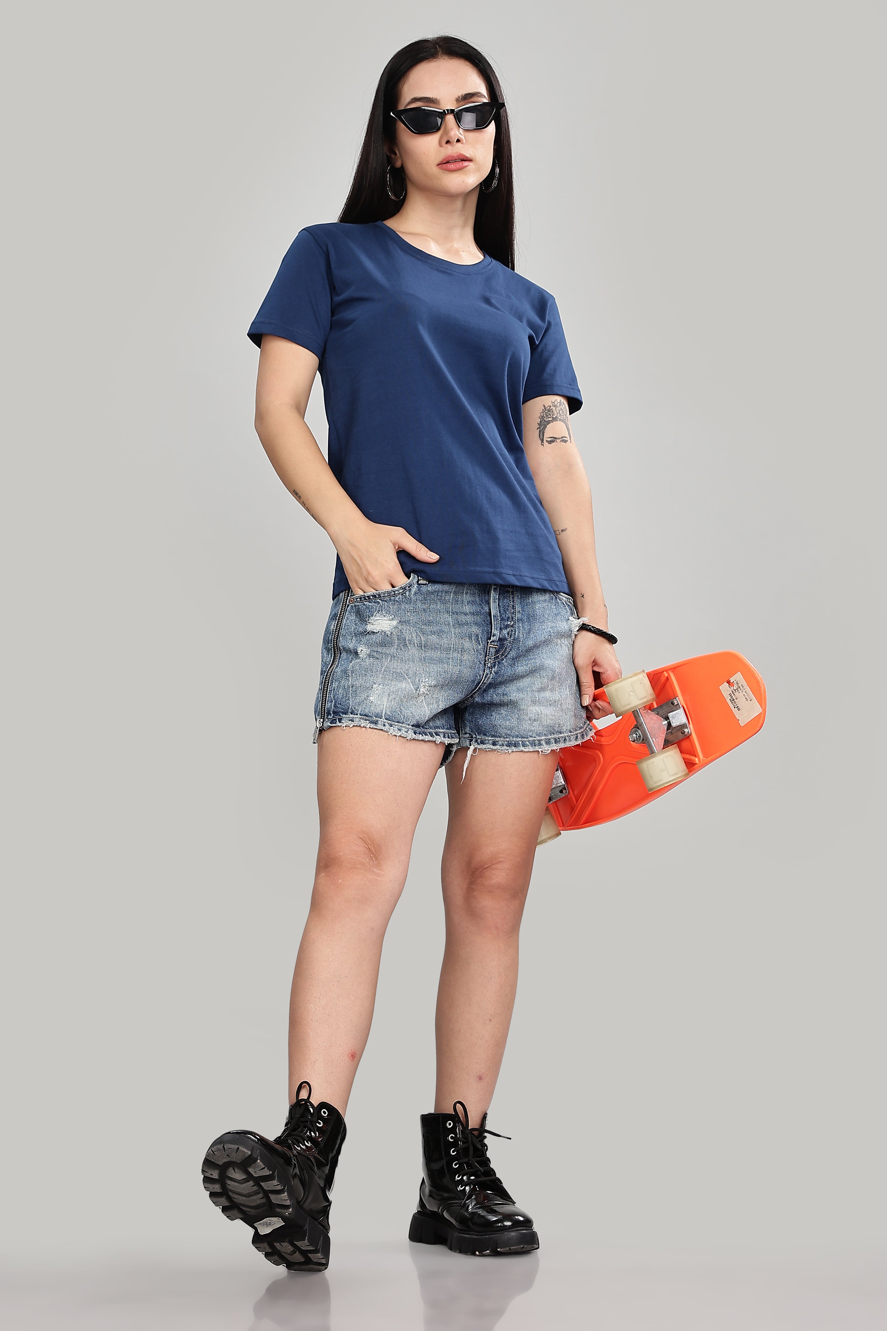 Teal Blue Cotton Half Sleeve T-Shirt