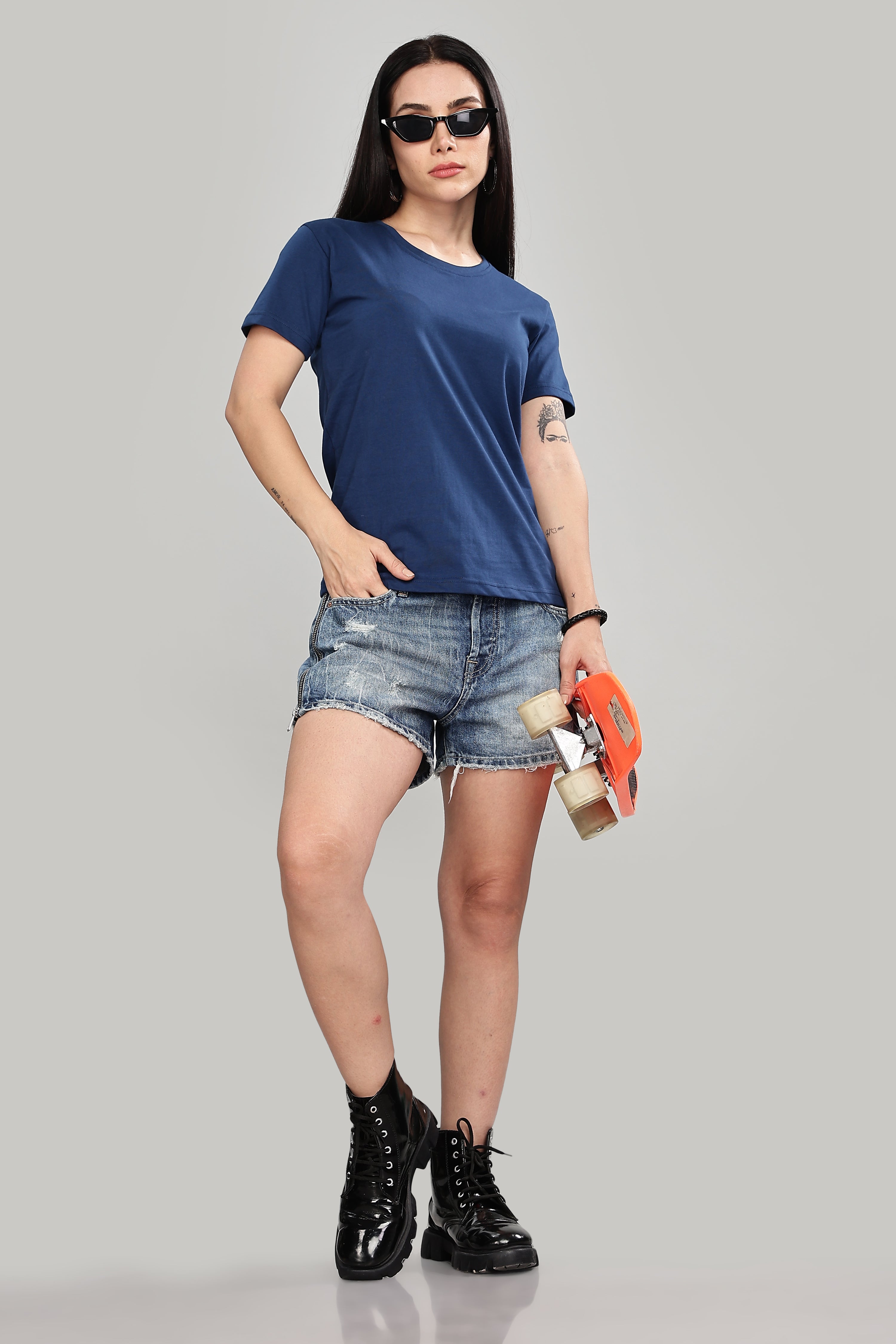 Teal Blue Cotton Half Sleeve T-Shirt