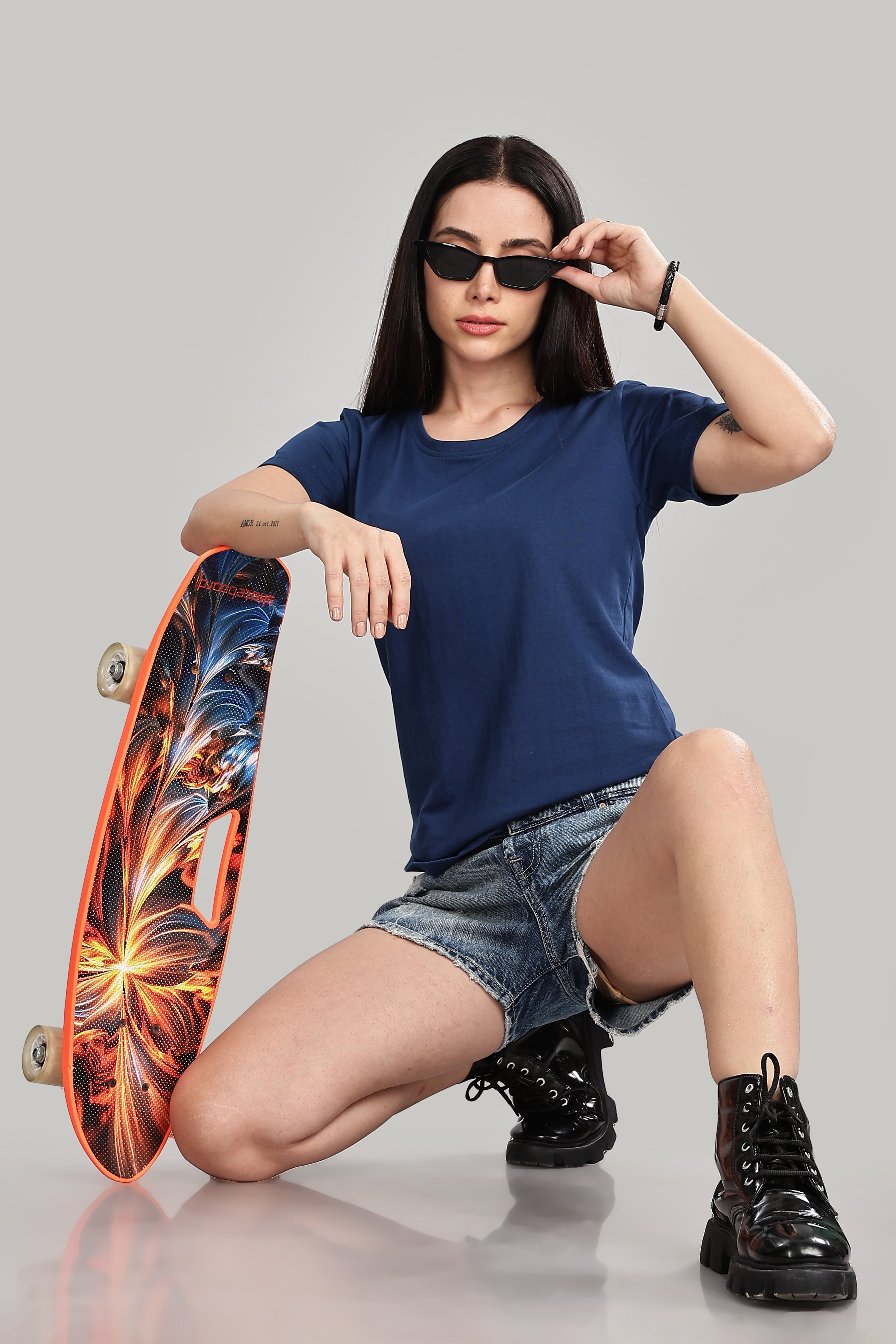Teal Blue Cotton Half Sleeve T-Shirt