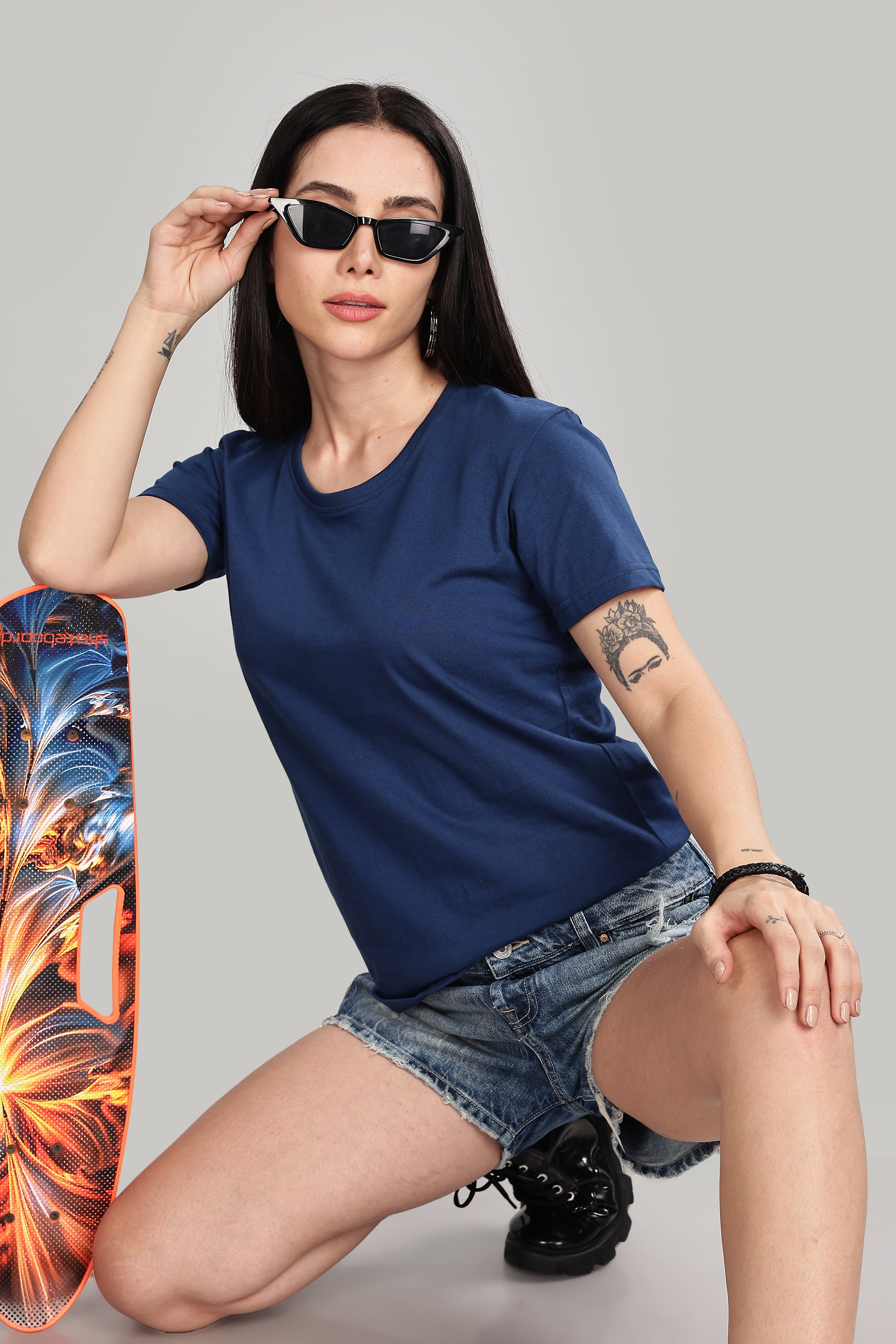 Teal Blue Cotton Half Sleeve T-Shirt