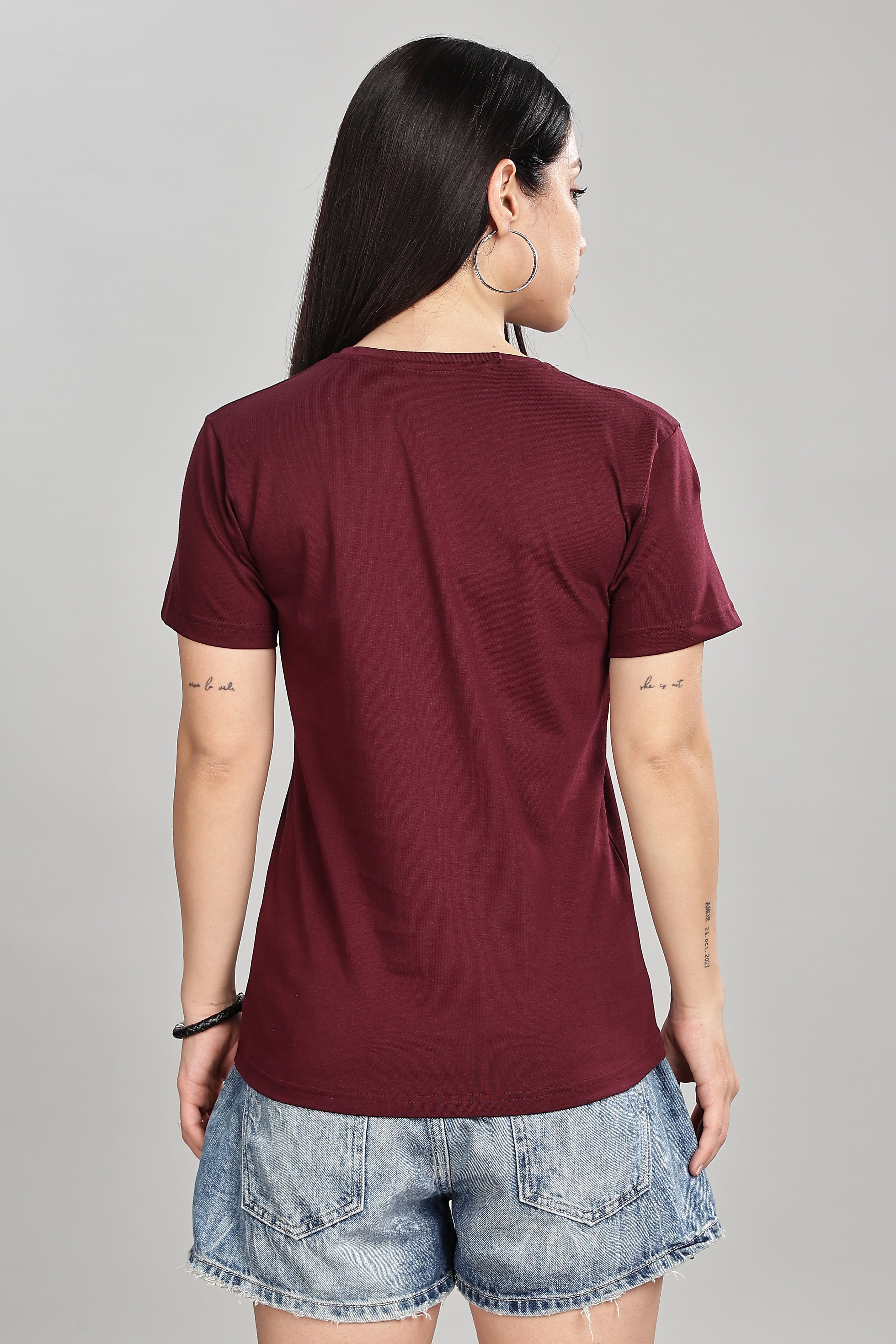 burgundy Cotton Half Sleeve T-Shirt