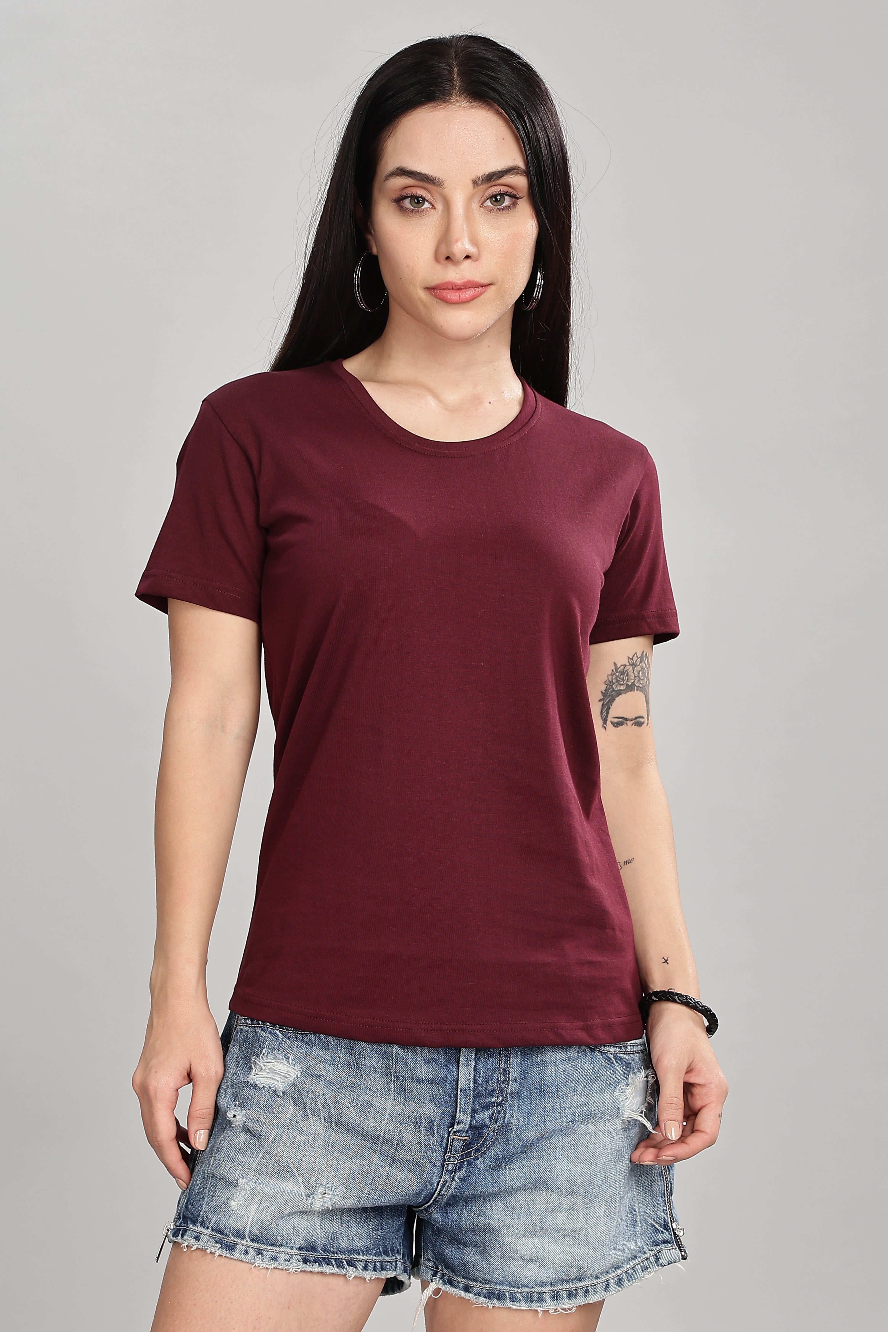 burgundy Cotton Half Sleeve T-Shirt