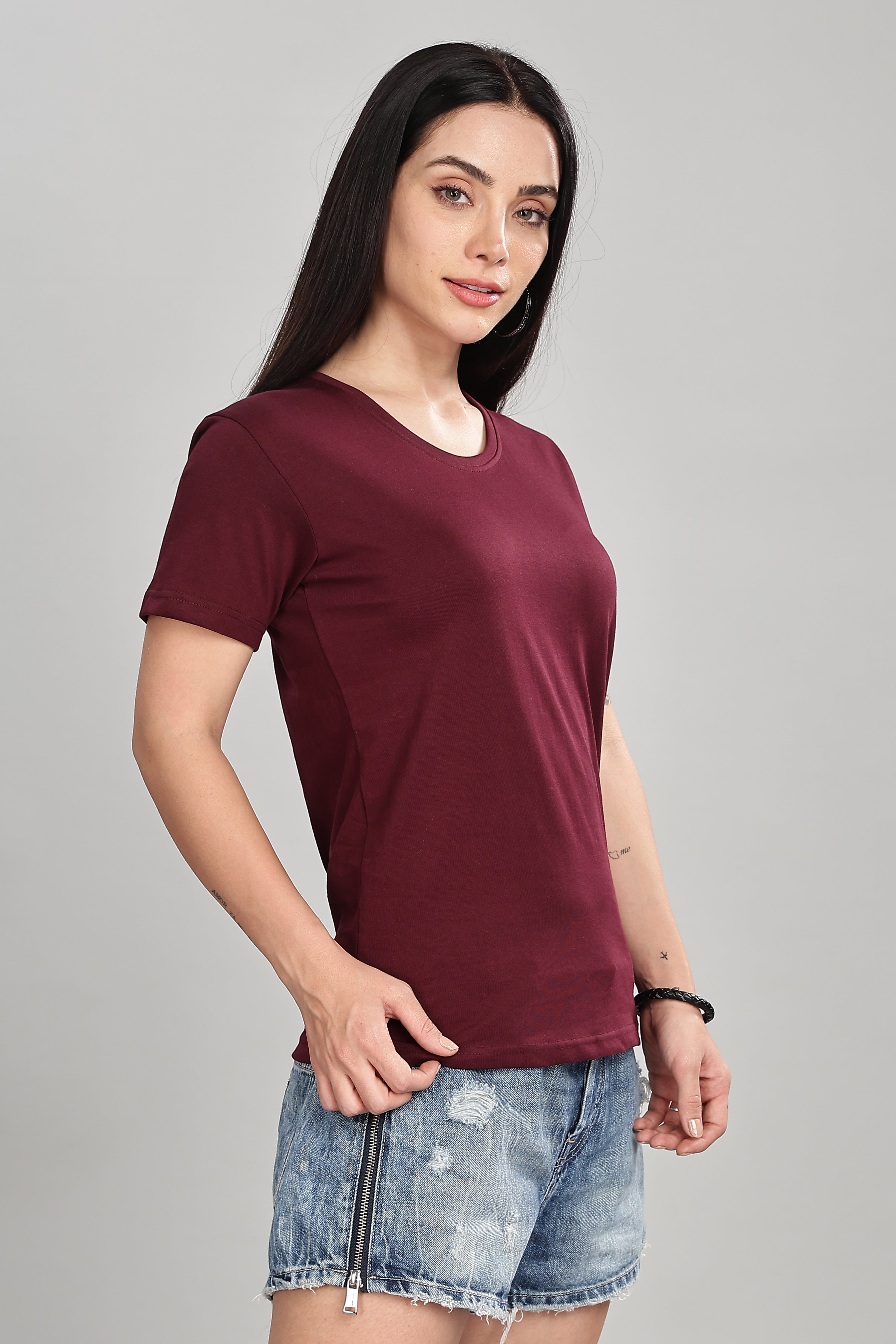 burgundy Cotton Half Sleeve T-Shirt