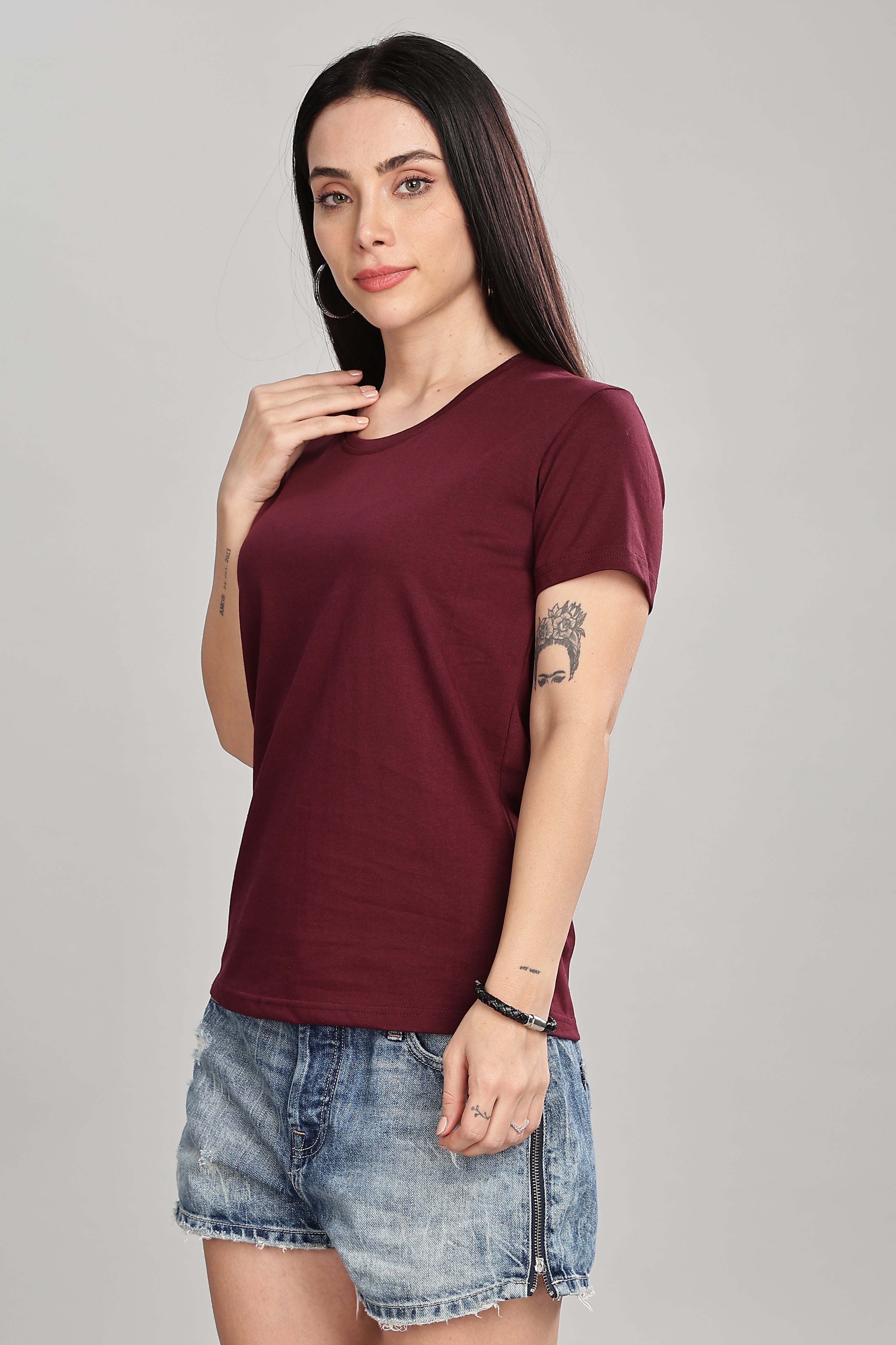 burgundy Cotton Half Sleeve T-Shirt