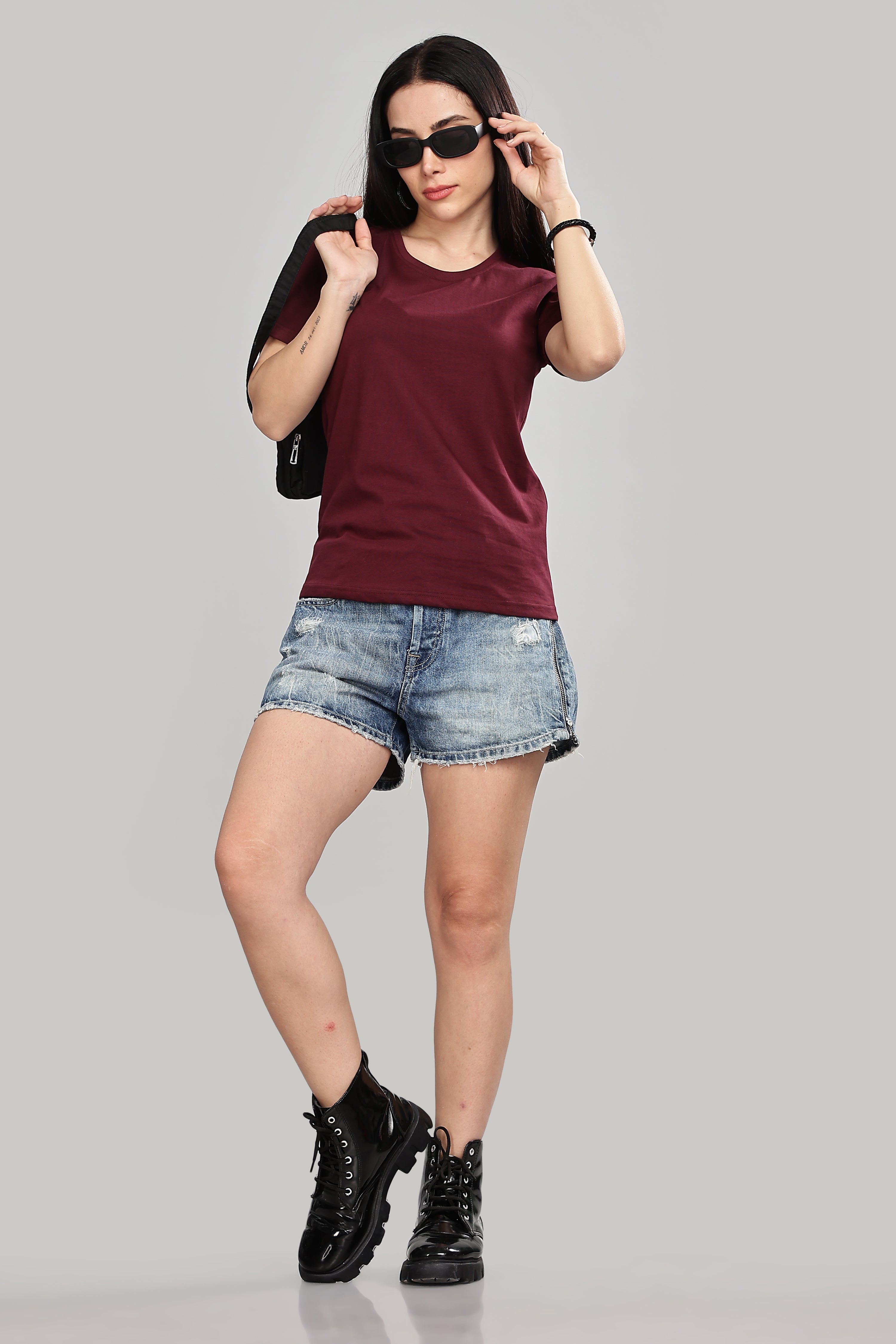 burgundy Cotton Half Sleeve T-Shirt