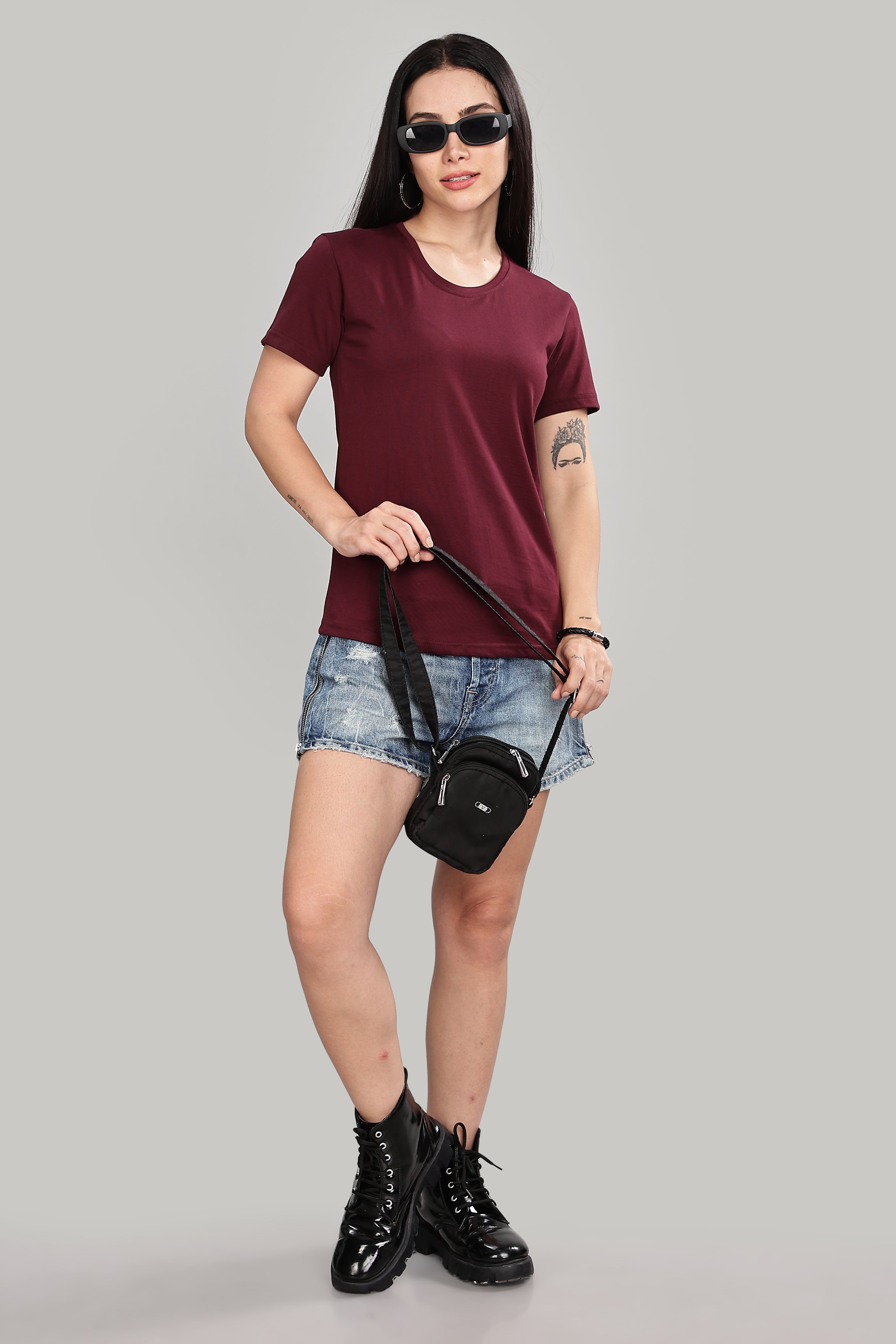 burgundy Cotton Half Sleeve T-Shirt