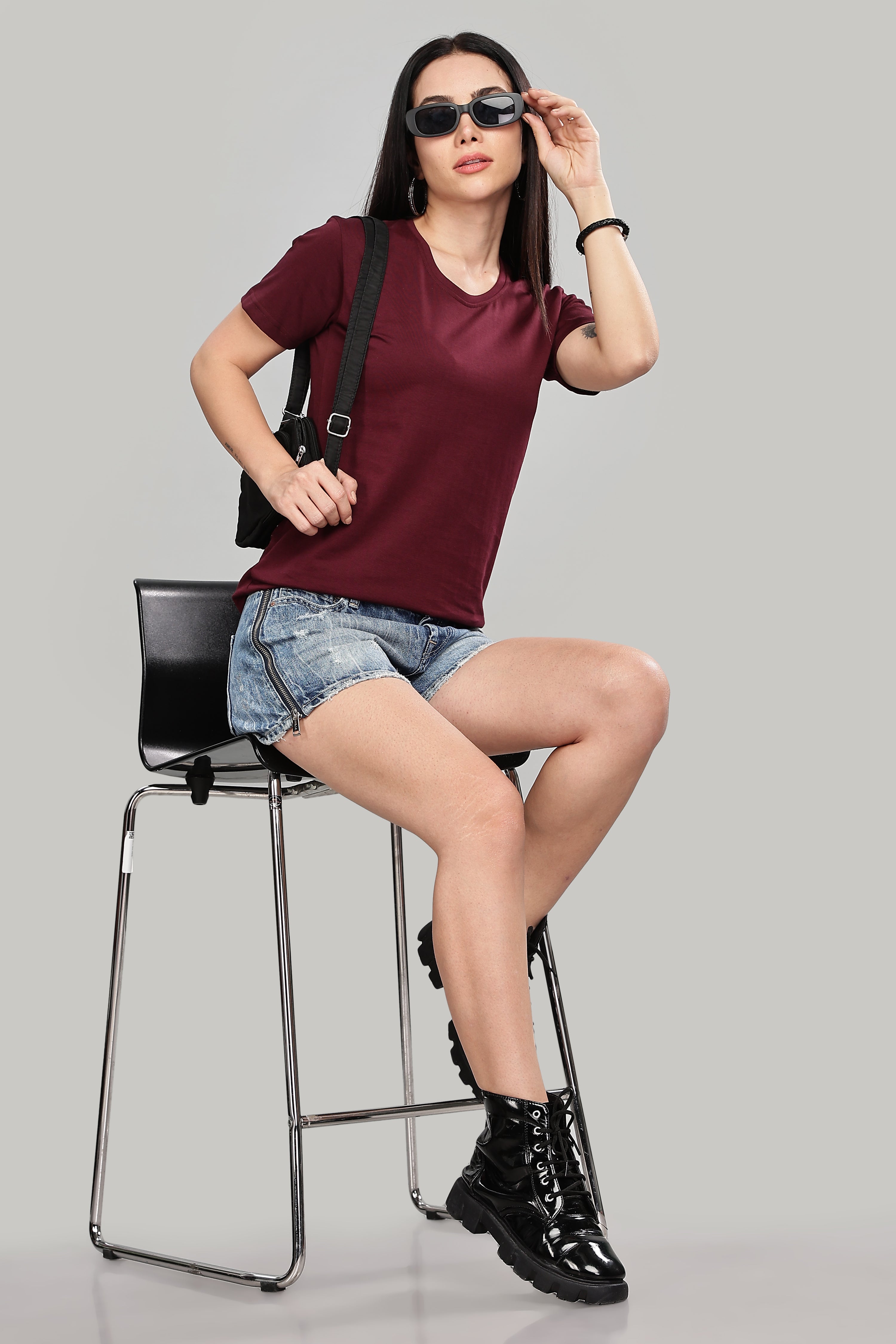 burgundy Cotton Half Sleeve T-Shirt