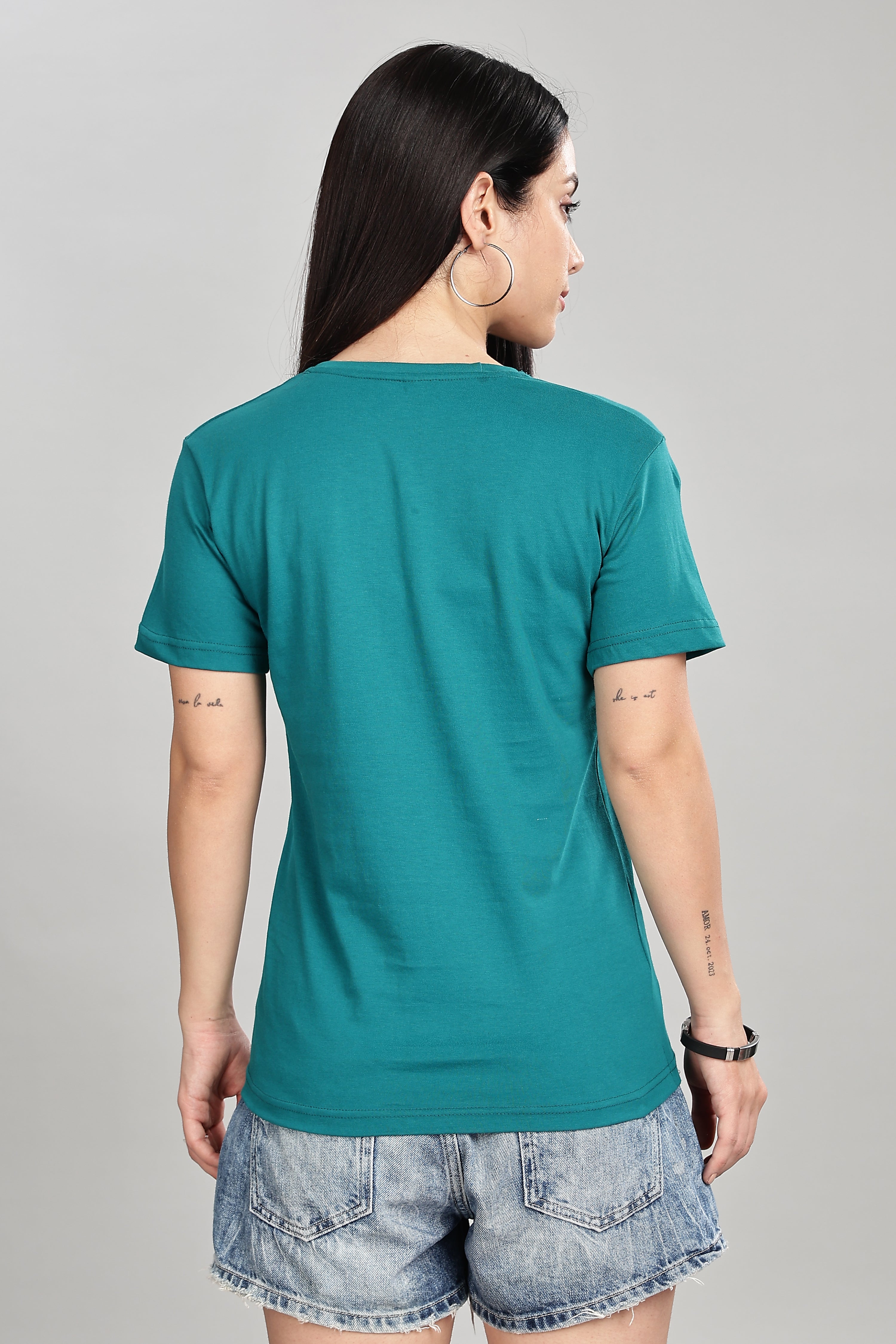 Peacock Blue Cotton Half Sleeve T-Shirt