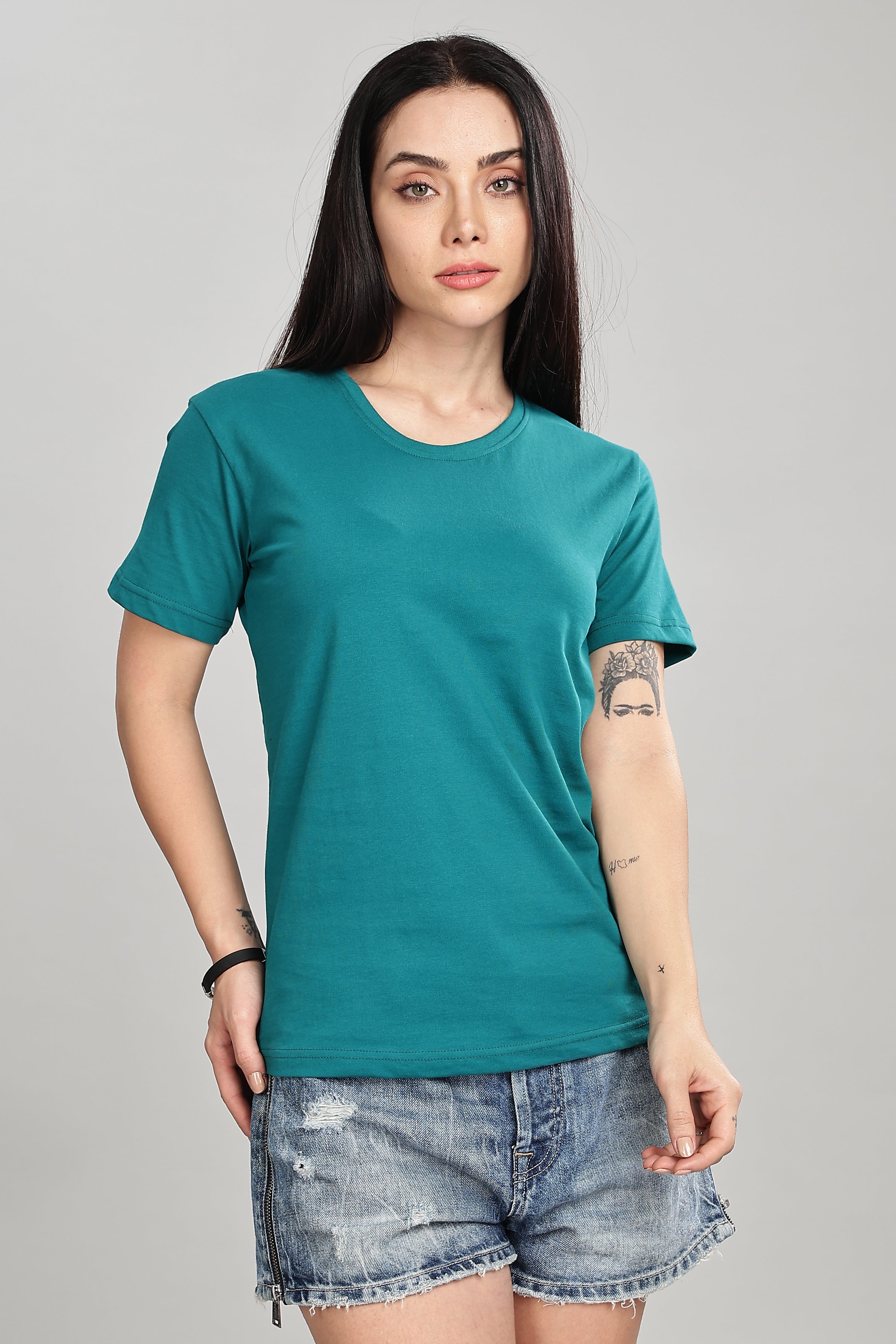 Peacock Blue Cotton Half Sleeve T-Shirt