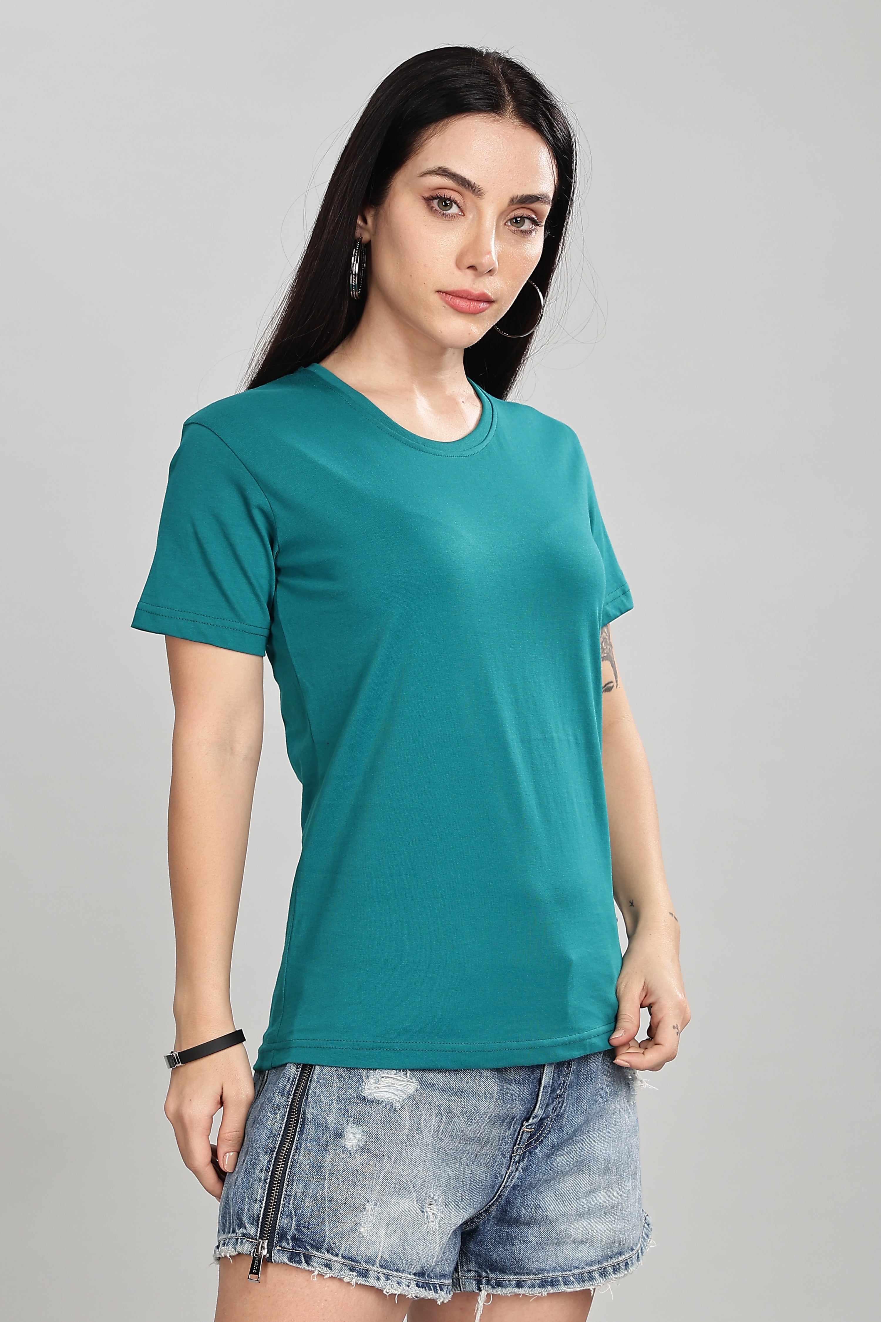 Peacock Blue Cotton Half Sleeve T-Shirt