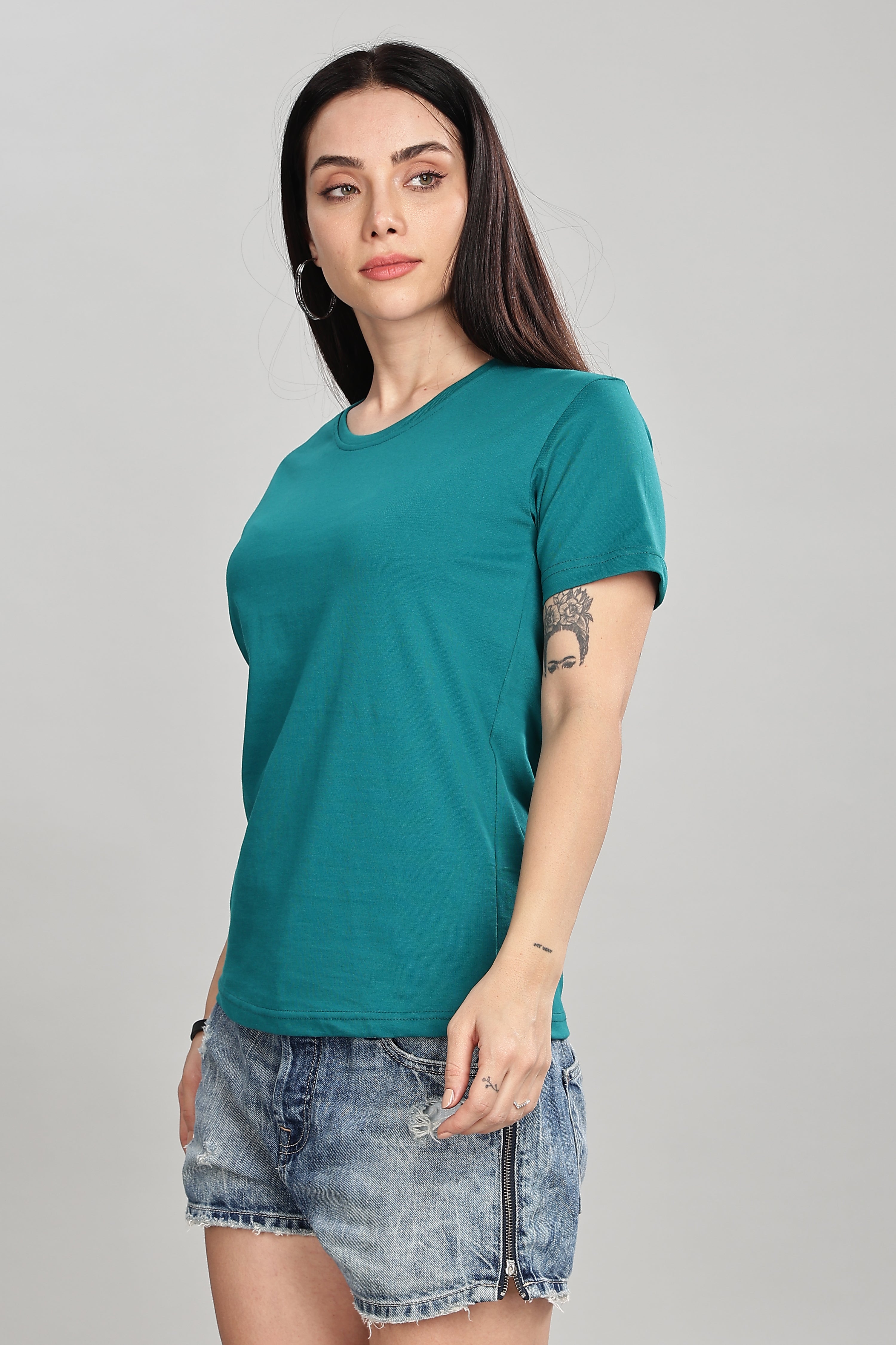 Peacock Blue Cotton Half Sleeve T-Shirt