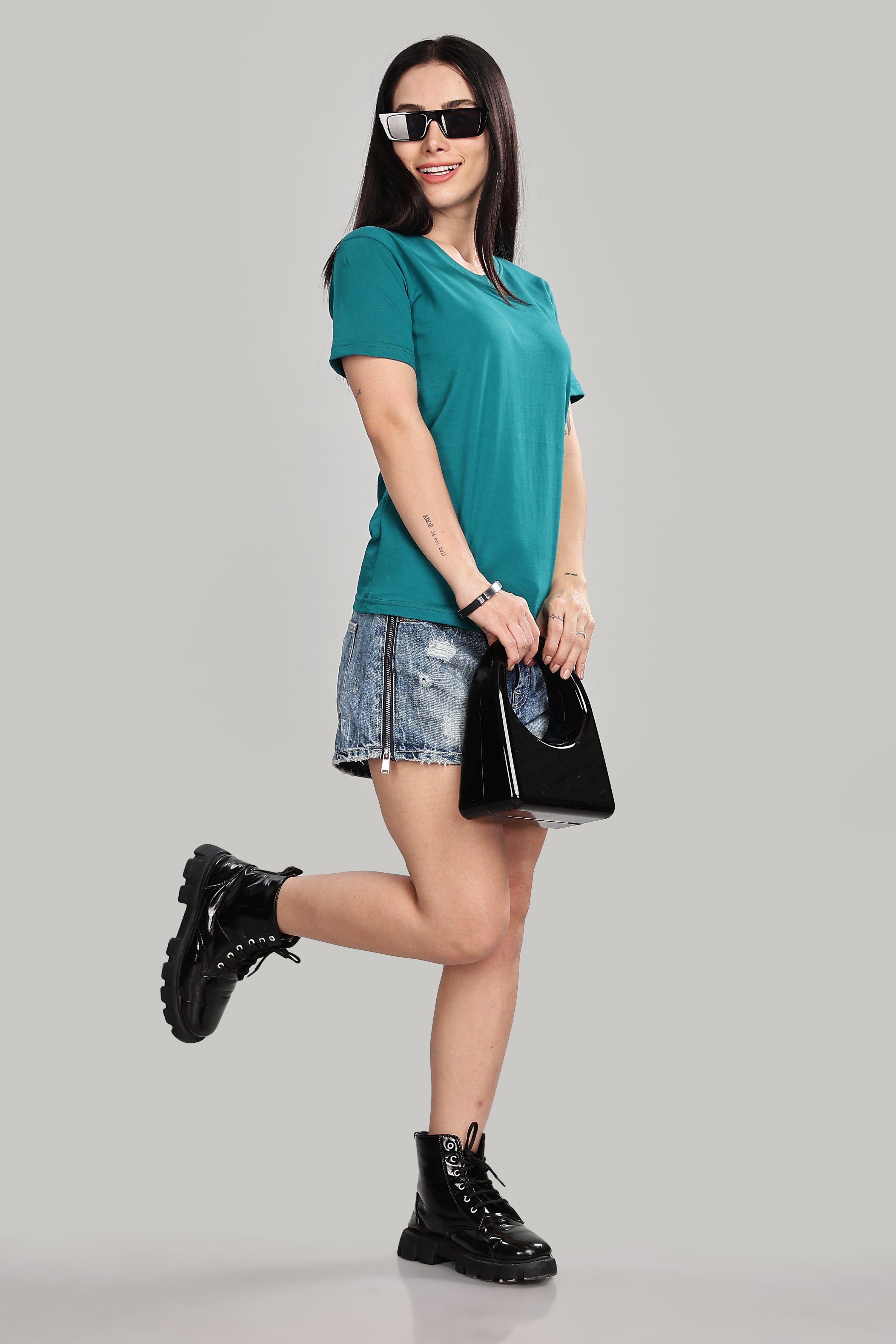 Peacock Blue Cotton Half Sleeve T-Shirt