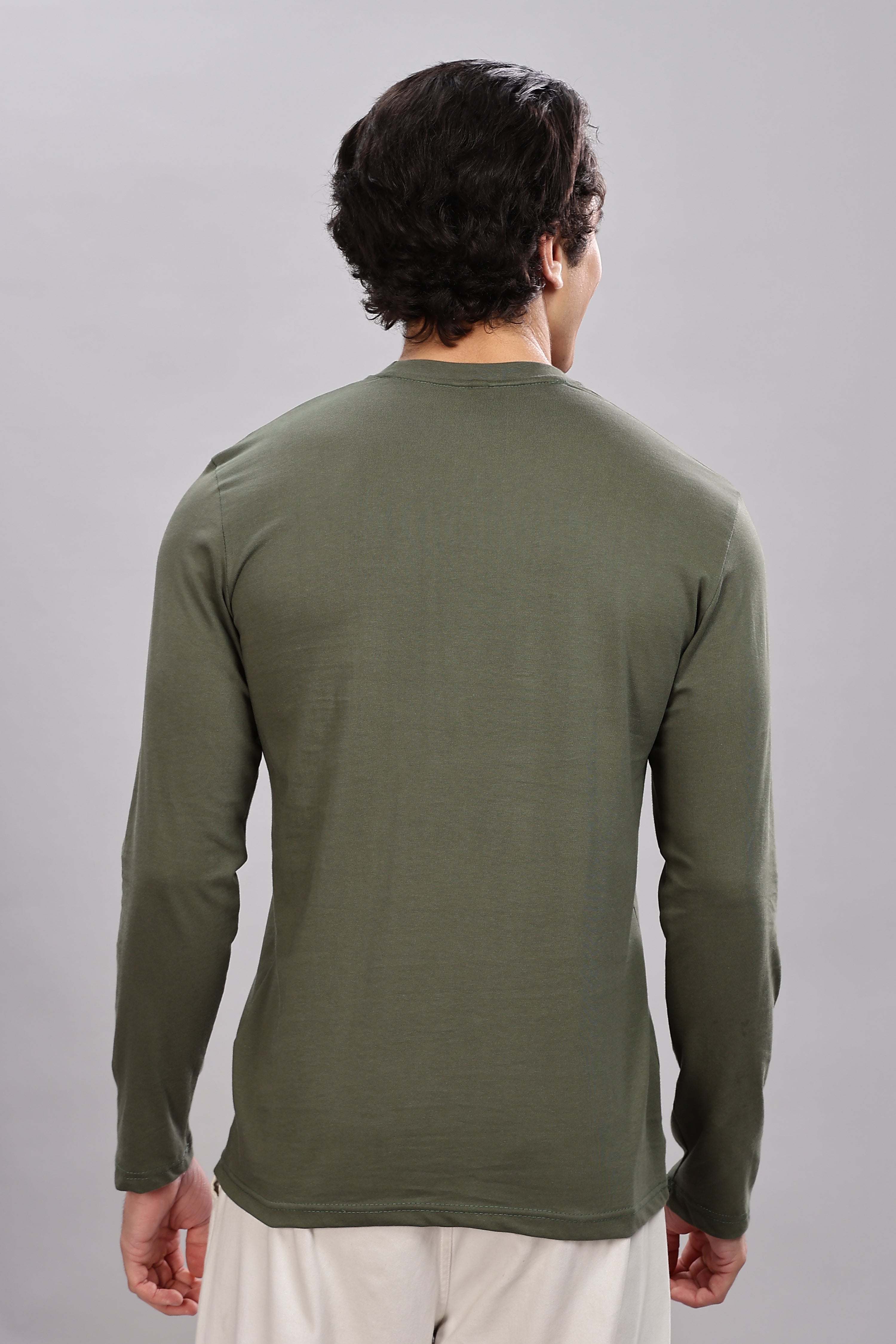 Olive Green Long Sleeve Crew Neck T-Shirt