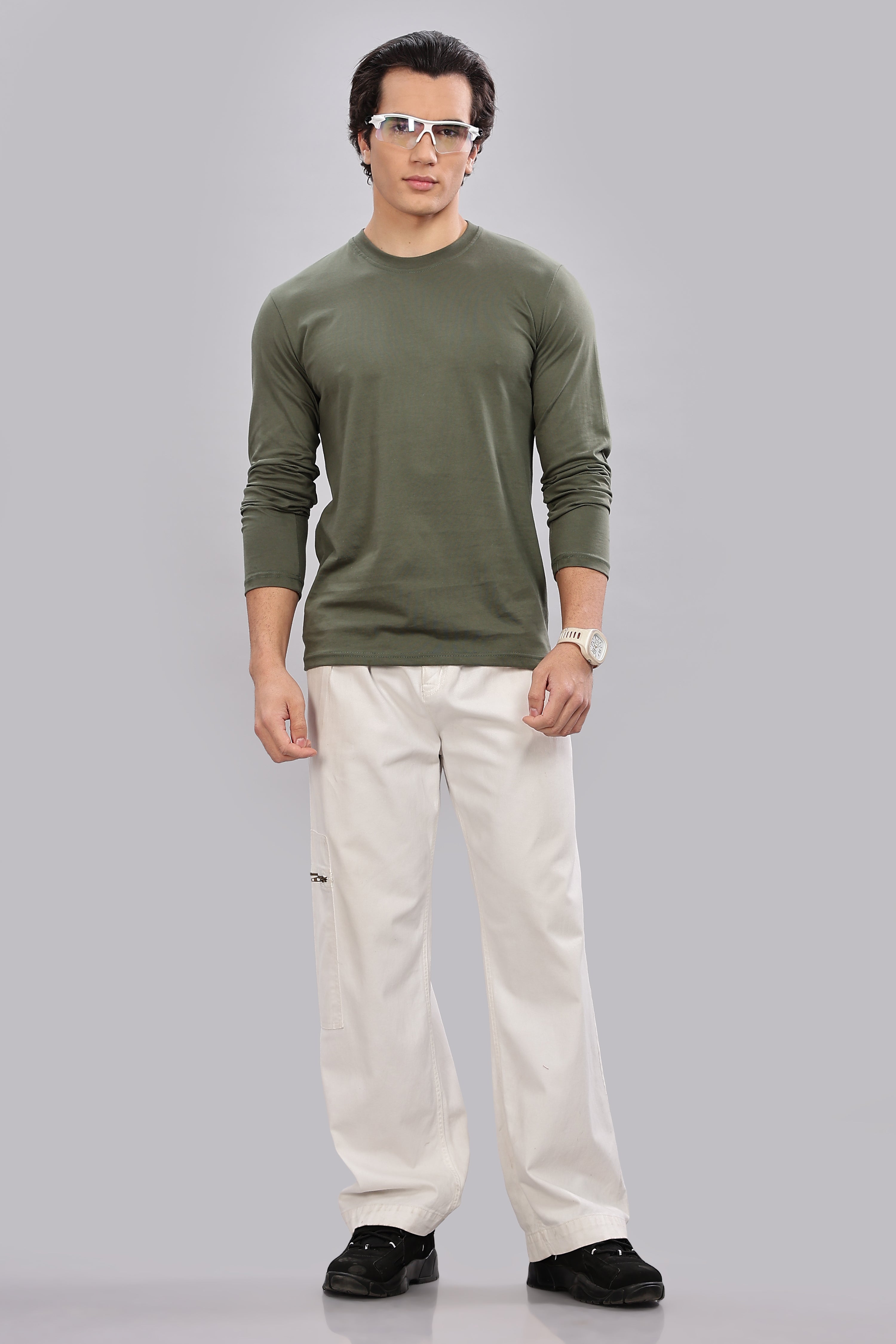 Olive Green Long Sleeve Crew Neck T-Shirt