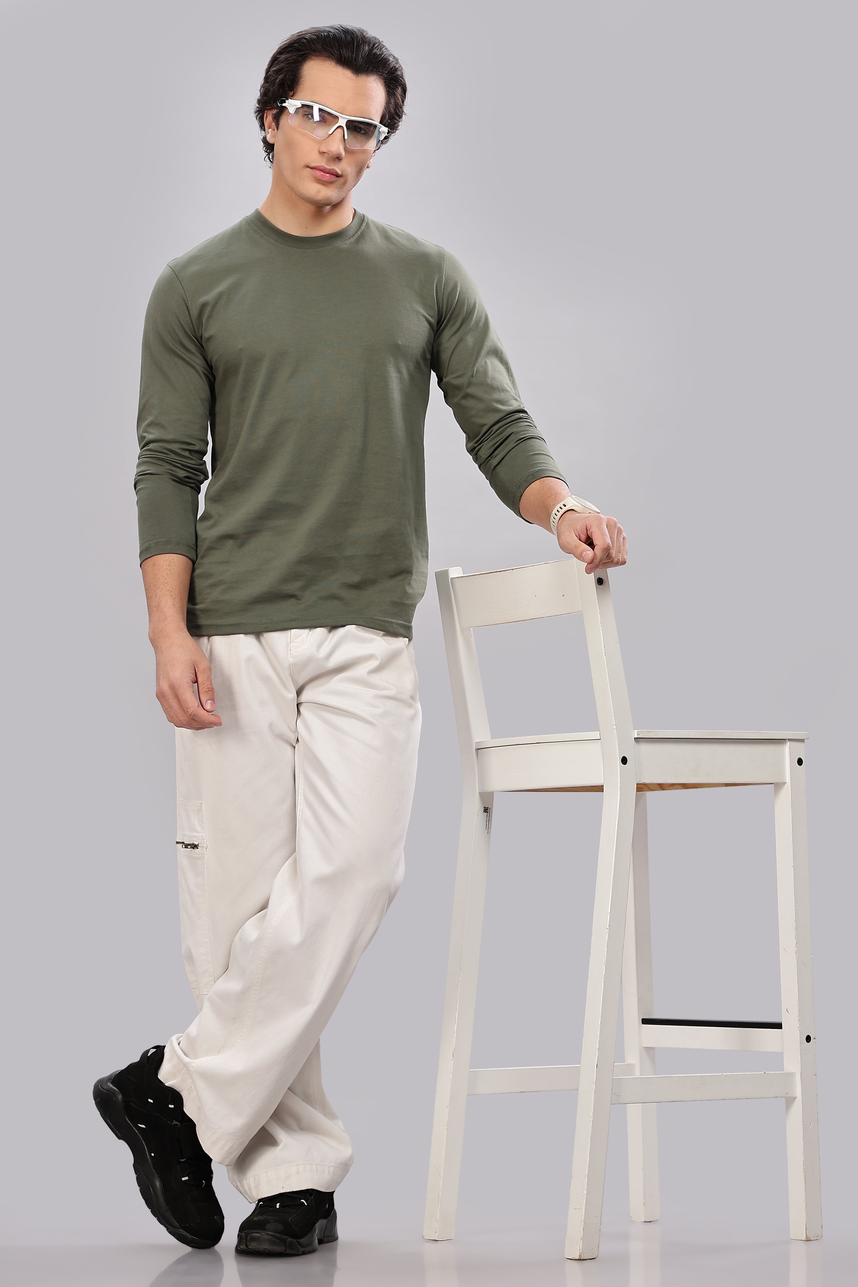 Olive Green Long Sleeve Crew Neck T-Shirt