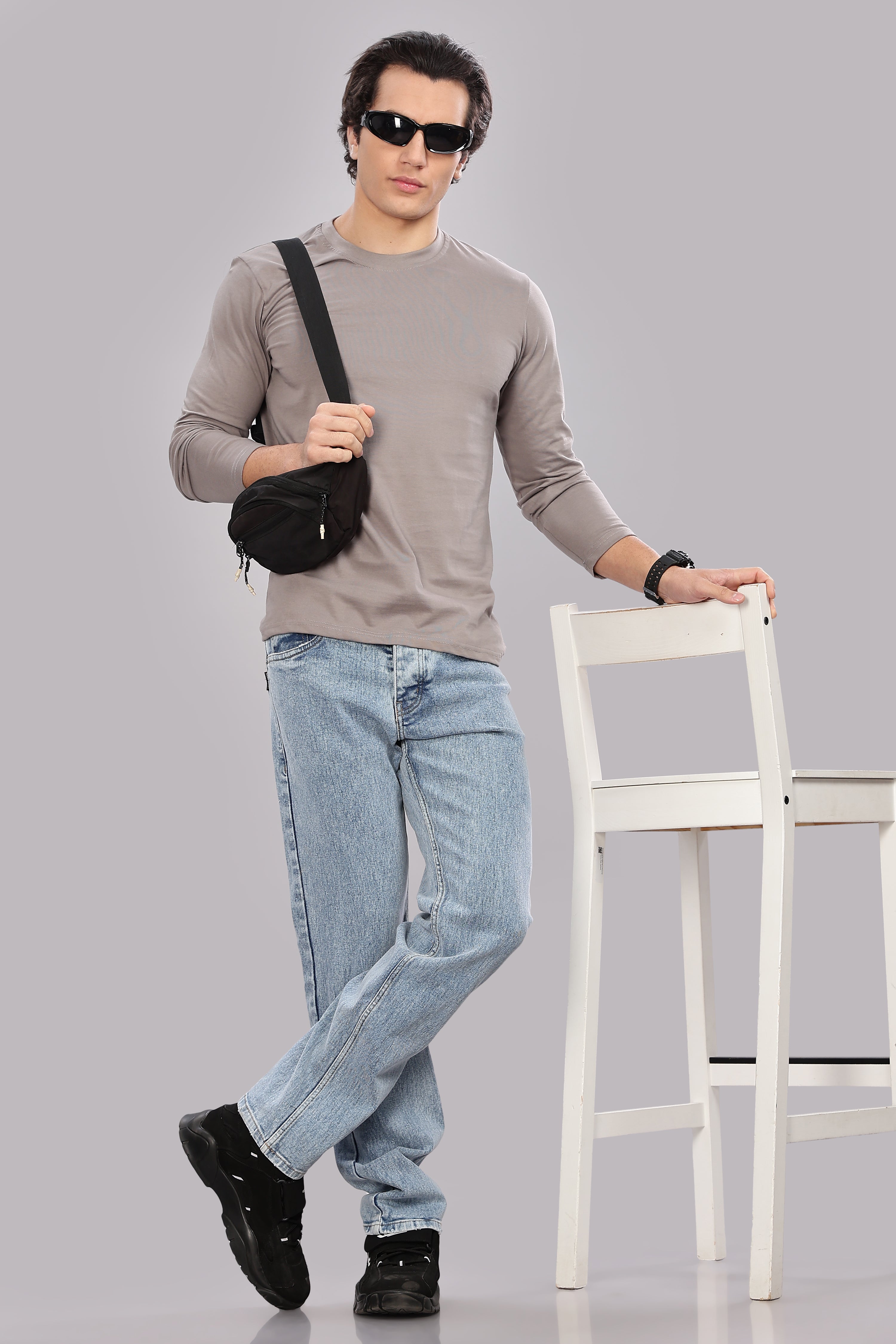 Ash Grey Long Sleeve Crew Neck T-Shirt