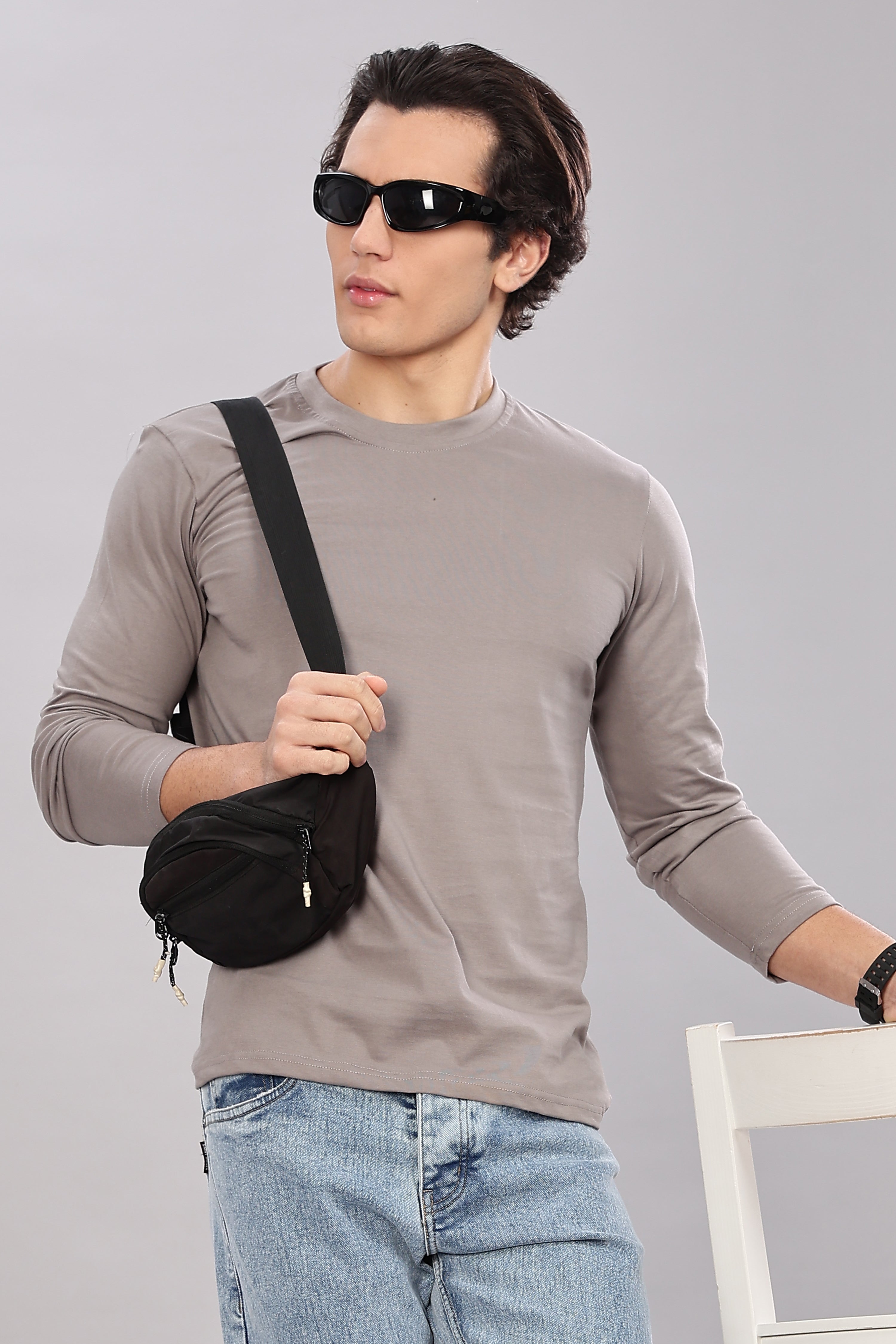 Ash Grey Long Sleeve Crew Neck T-Shirt