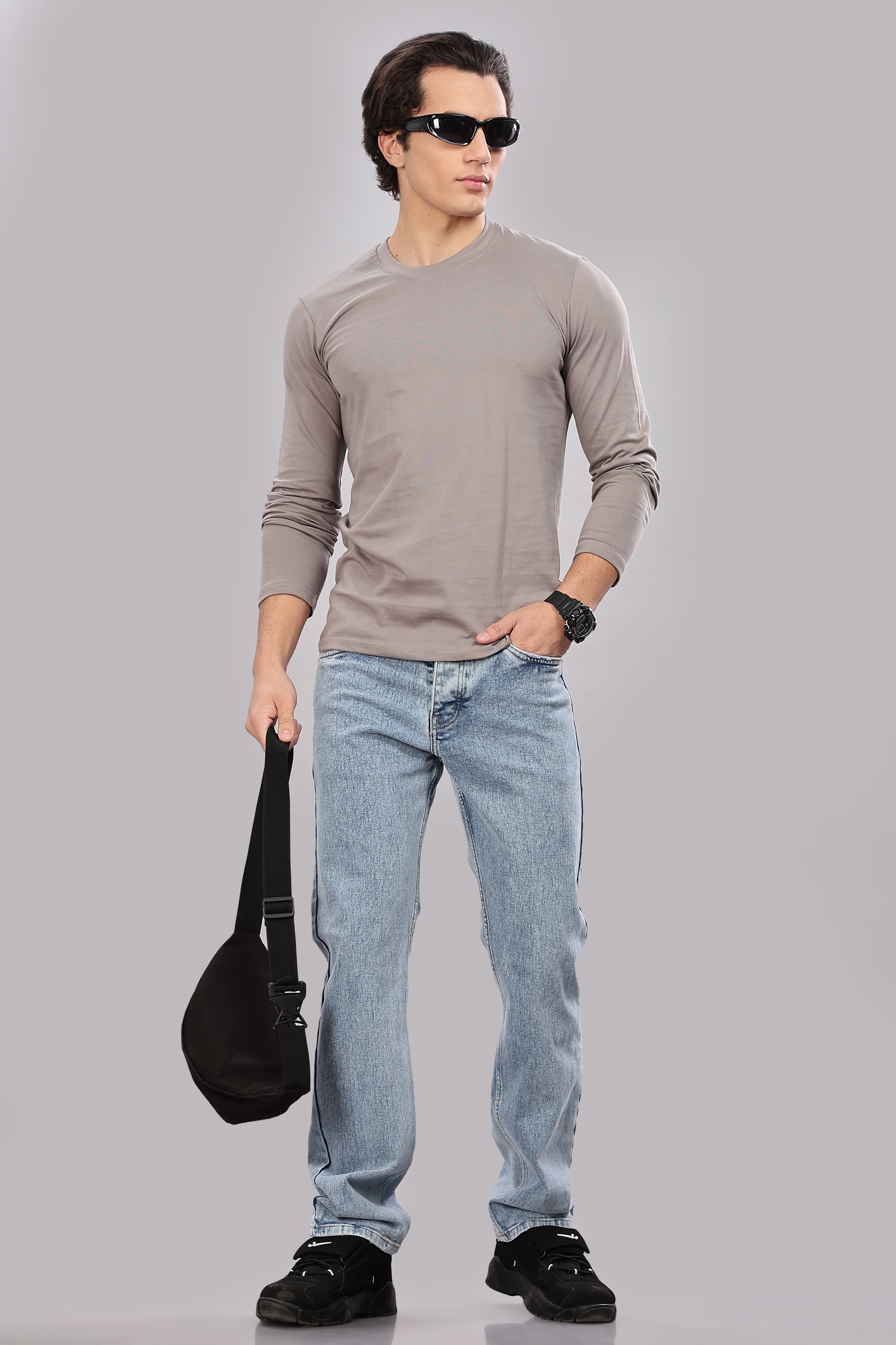 Ash Grey Long Sleeve Crew Neck T-Shirt