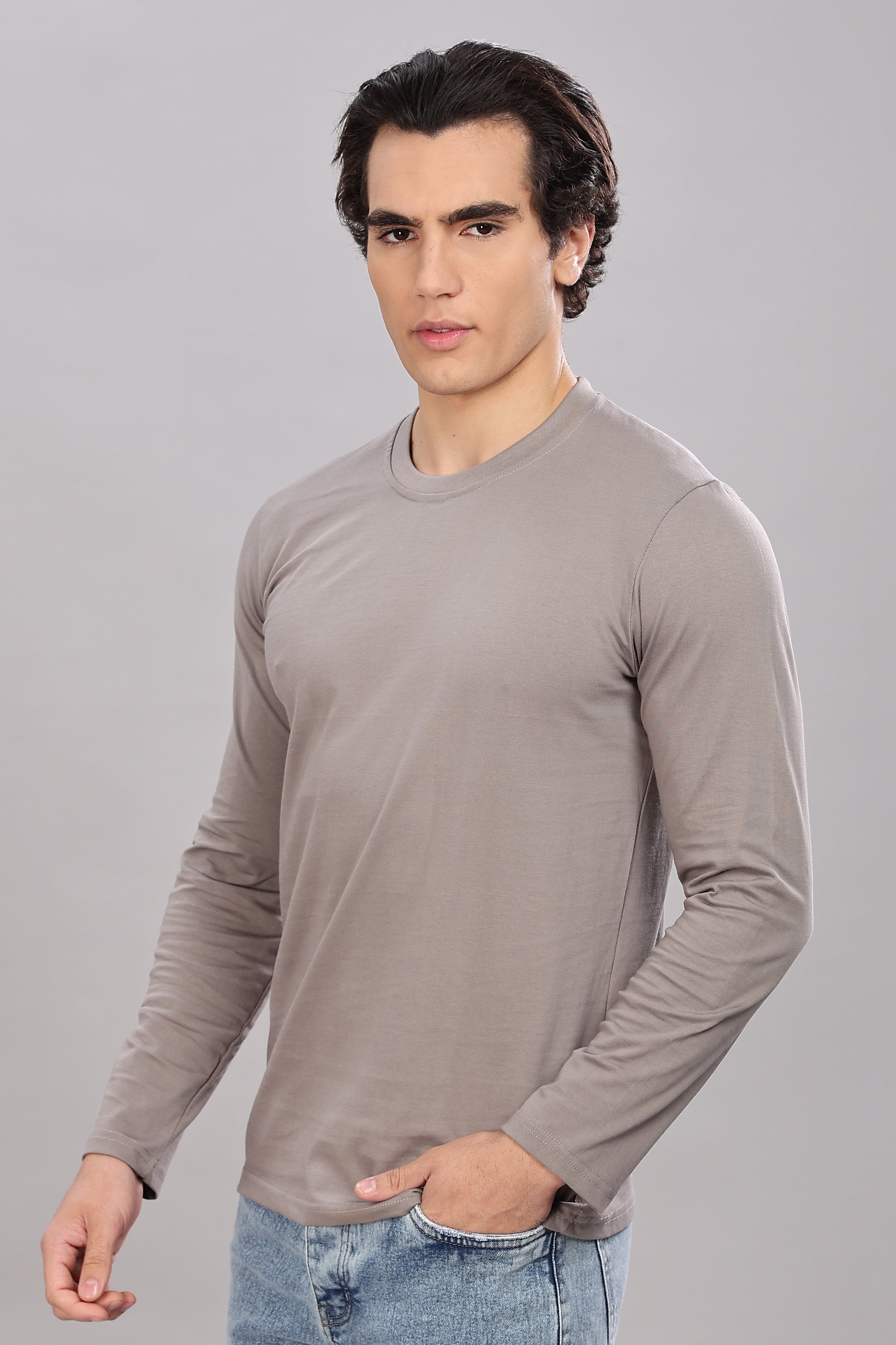 Ash Grey Long Sleeve Crew Neck T-Shirt