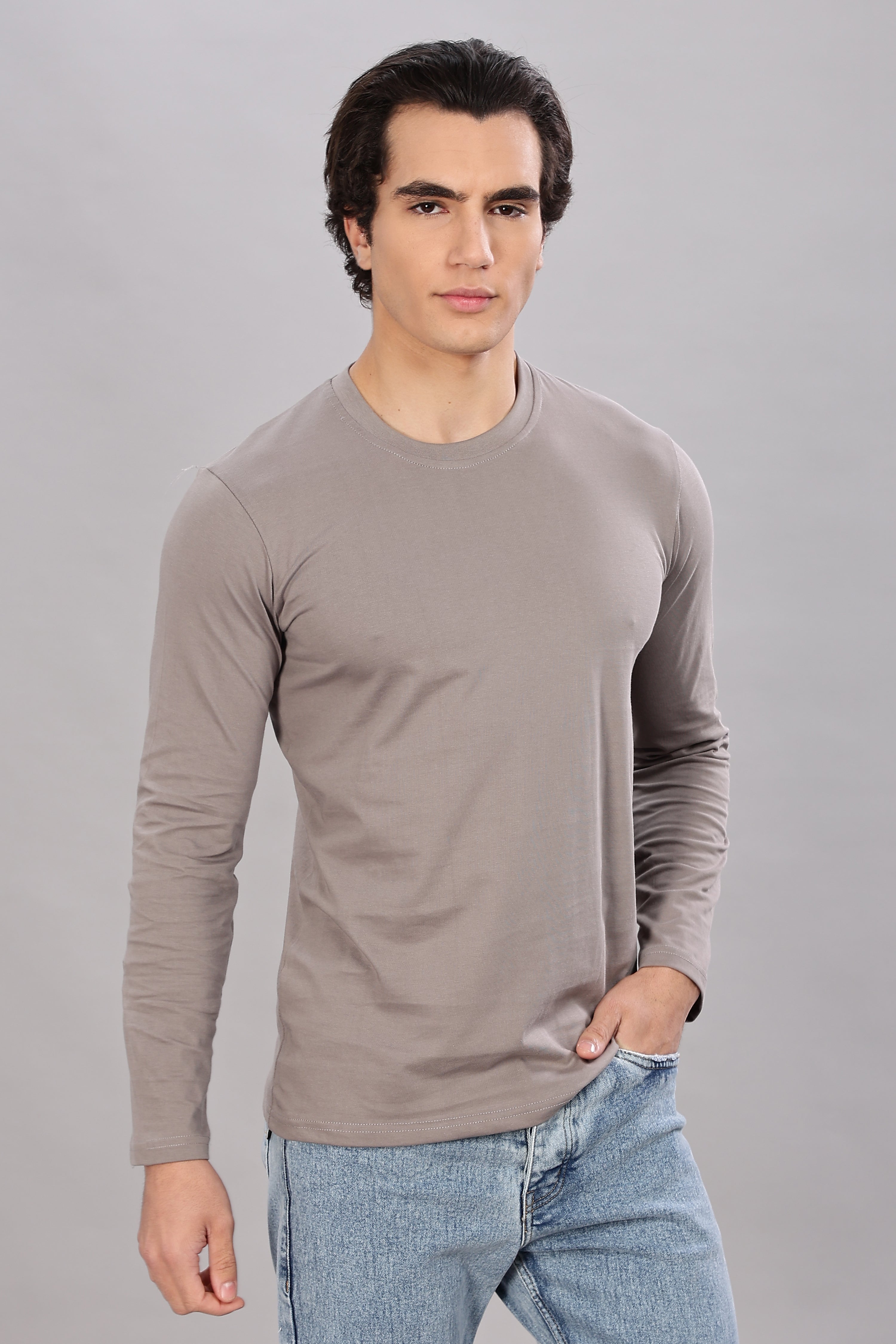 Ash Grey Long Sleeve Crew Neck T-Shirt