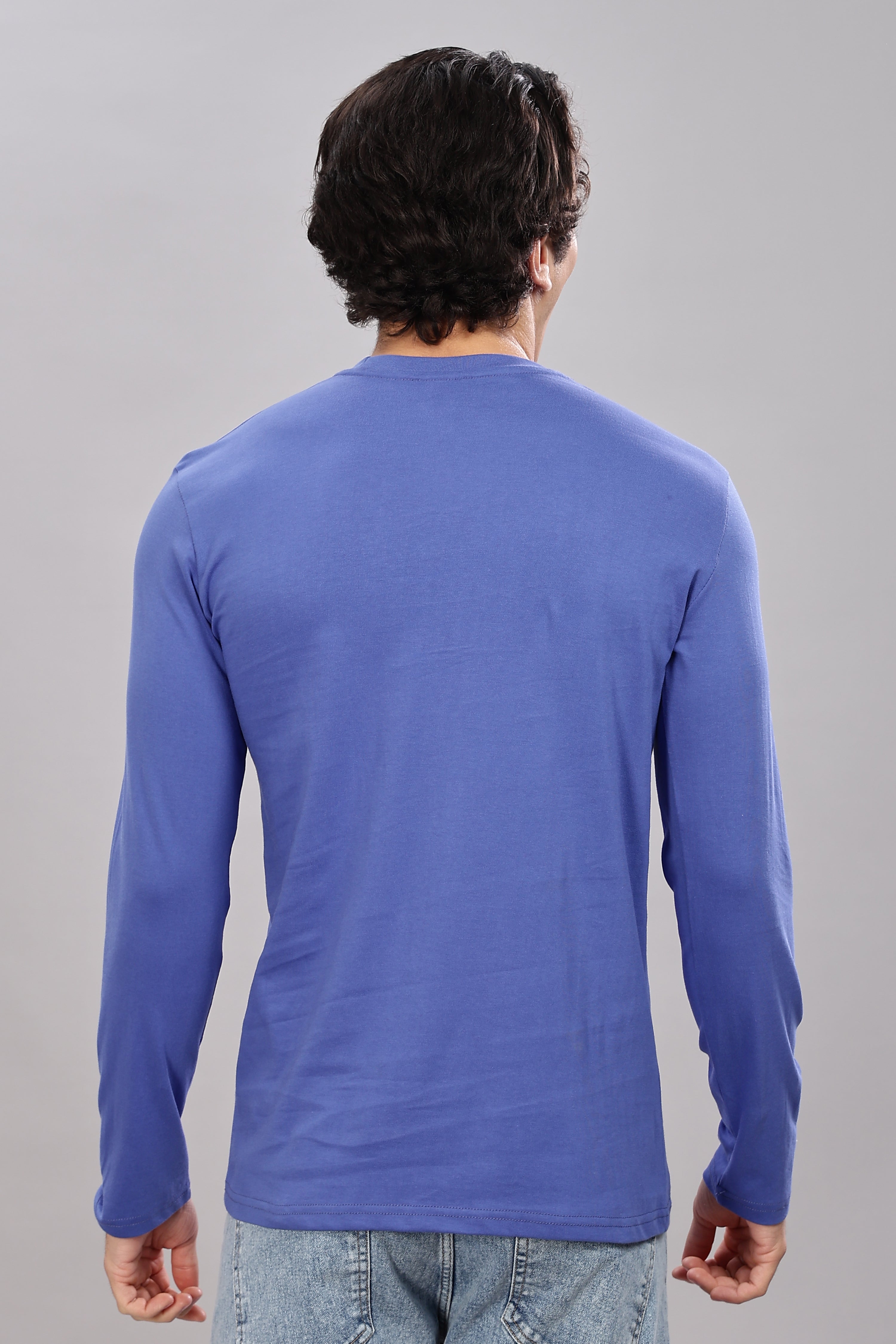 English Blue Long Sleeve Crew Neck T-Shirt
