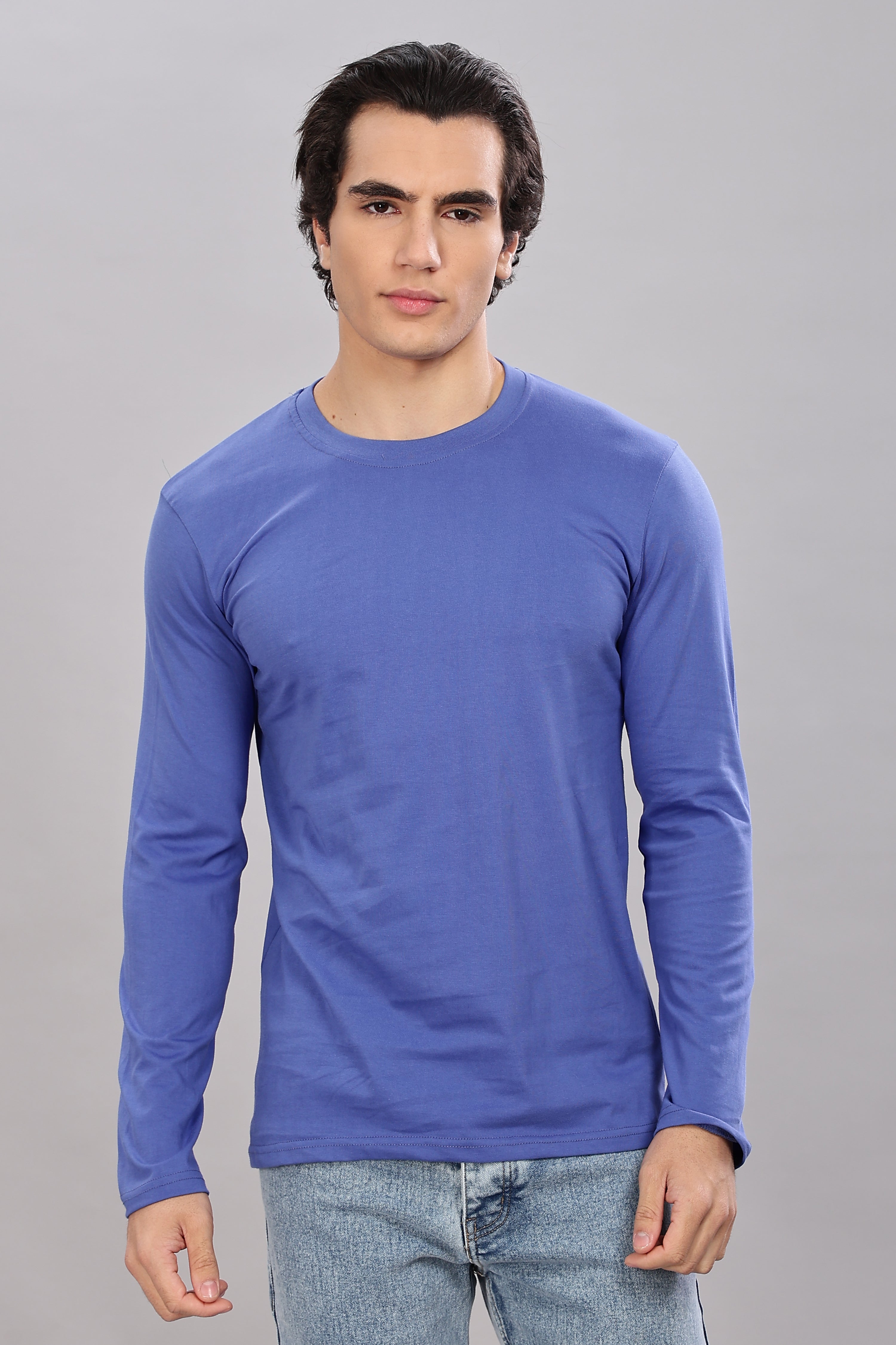 English Blue Long Sleeve Crew Neck T-Shirt