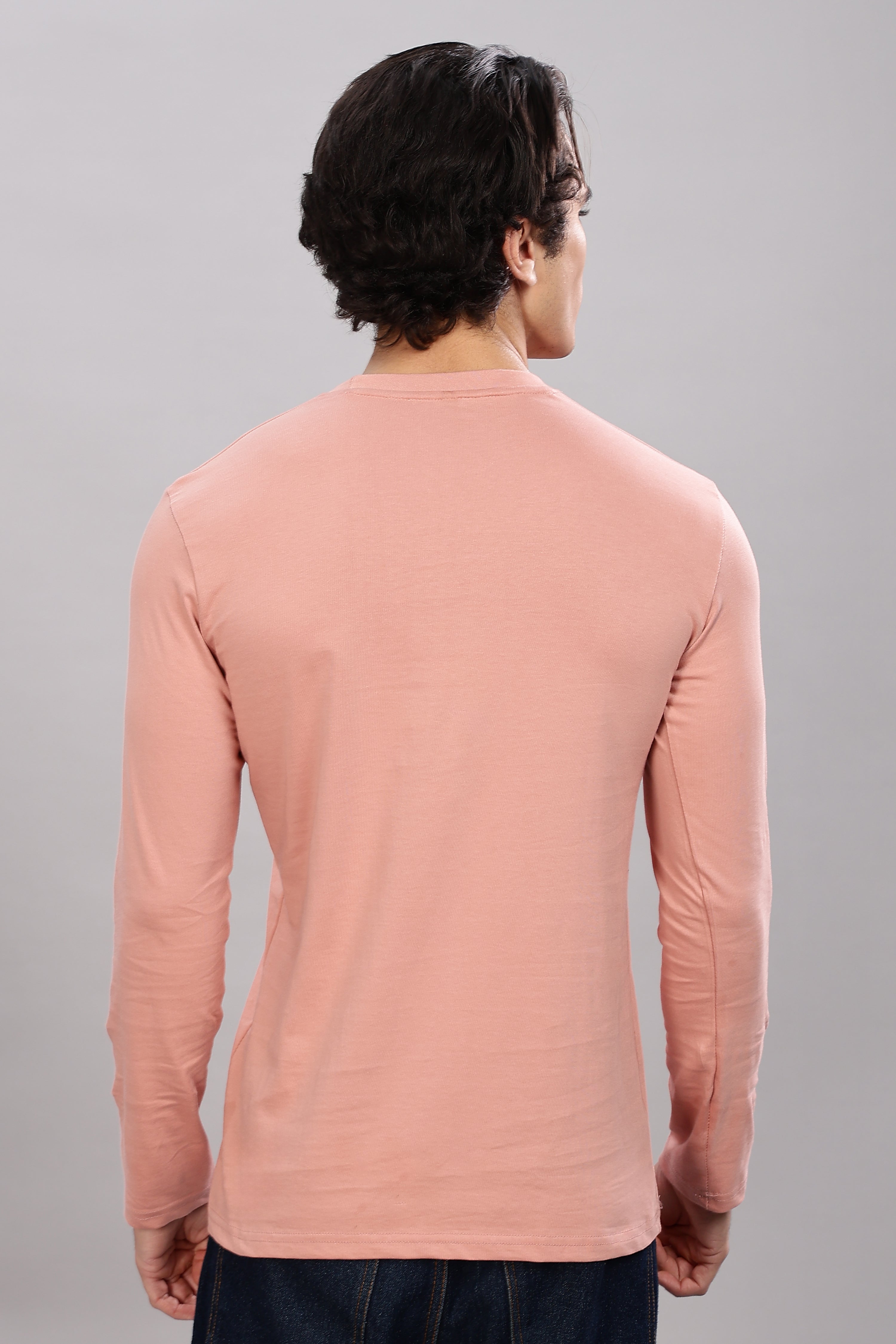 Peach Long Sleeve Crew Neck T-Shirt