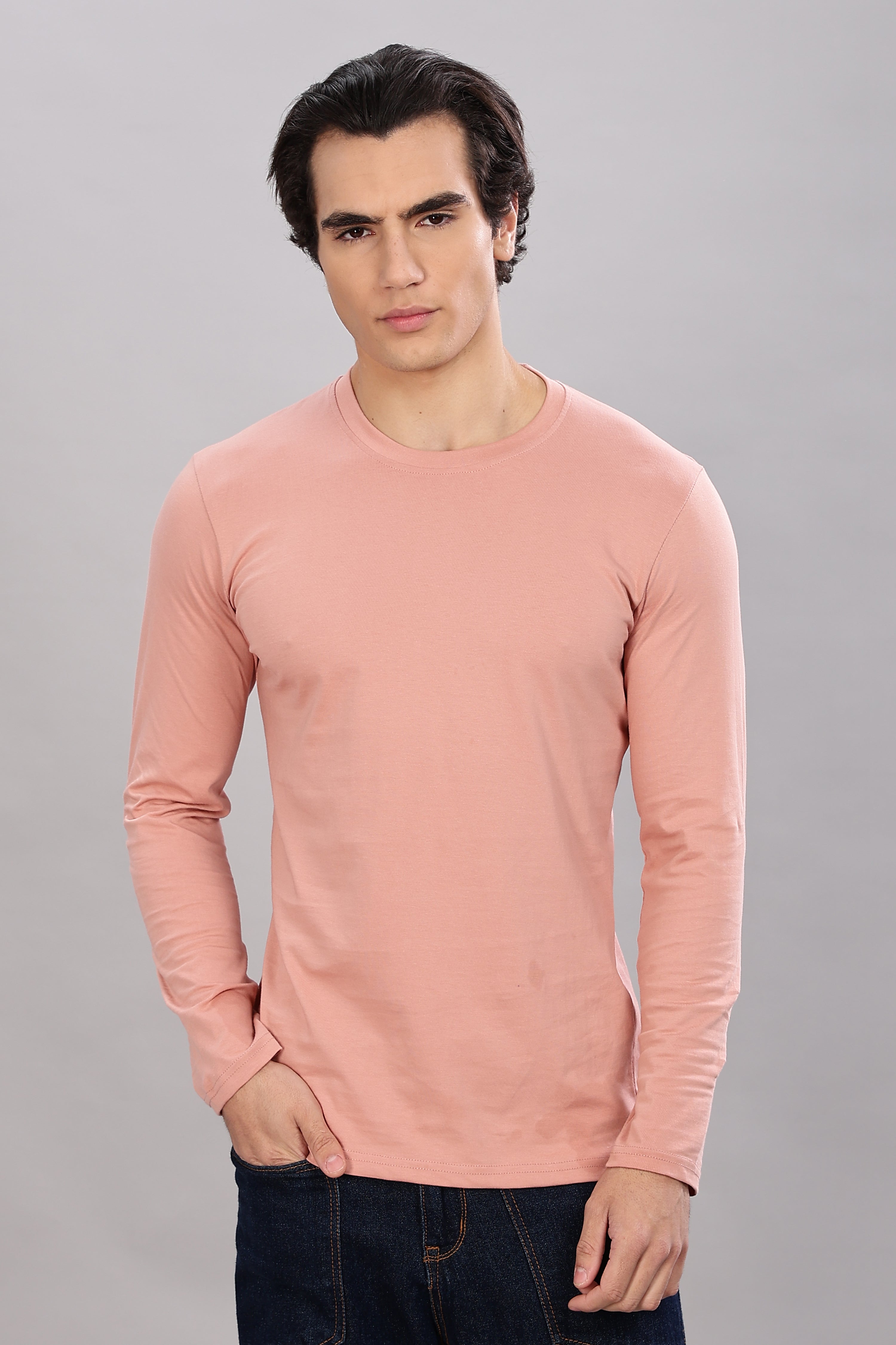 Peach Long Sleeve Crew Neck T-Shirt
