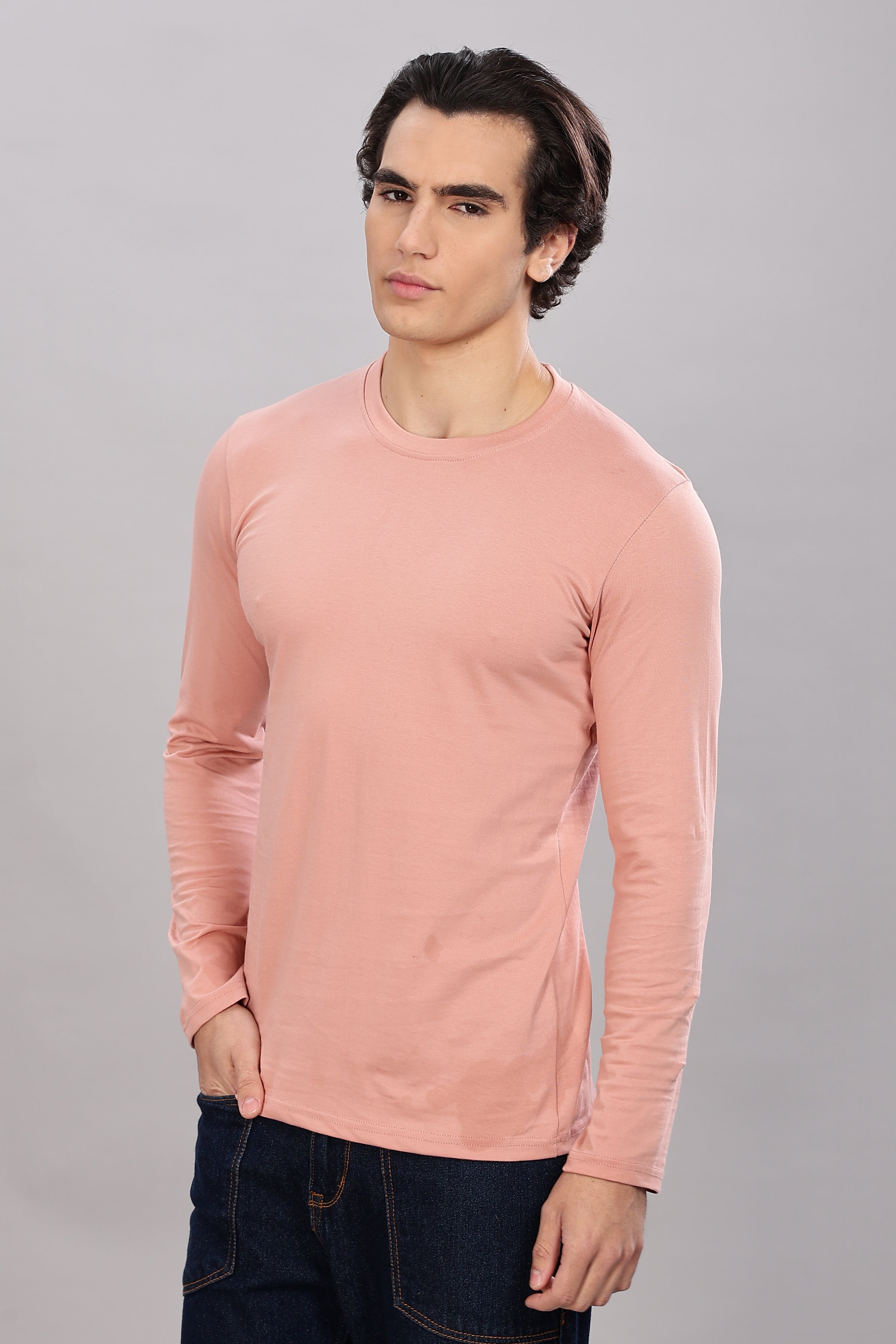 Peach Long Sleeve Crew Neck T-Shirt