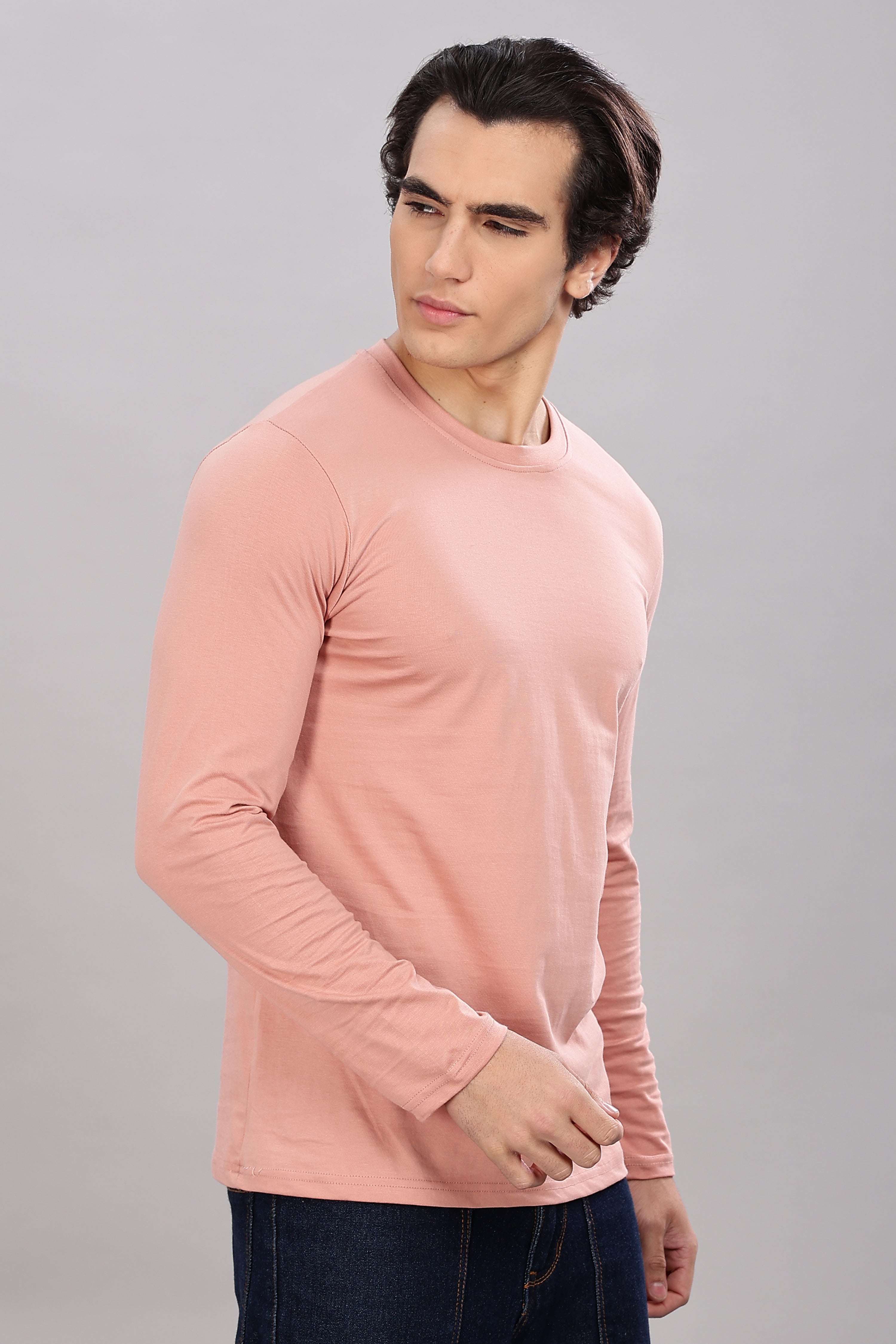 Peach Long Sleeve Crew Neck T-Shirt
