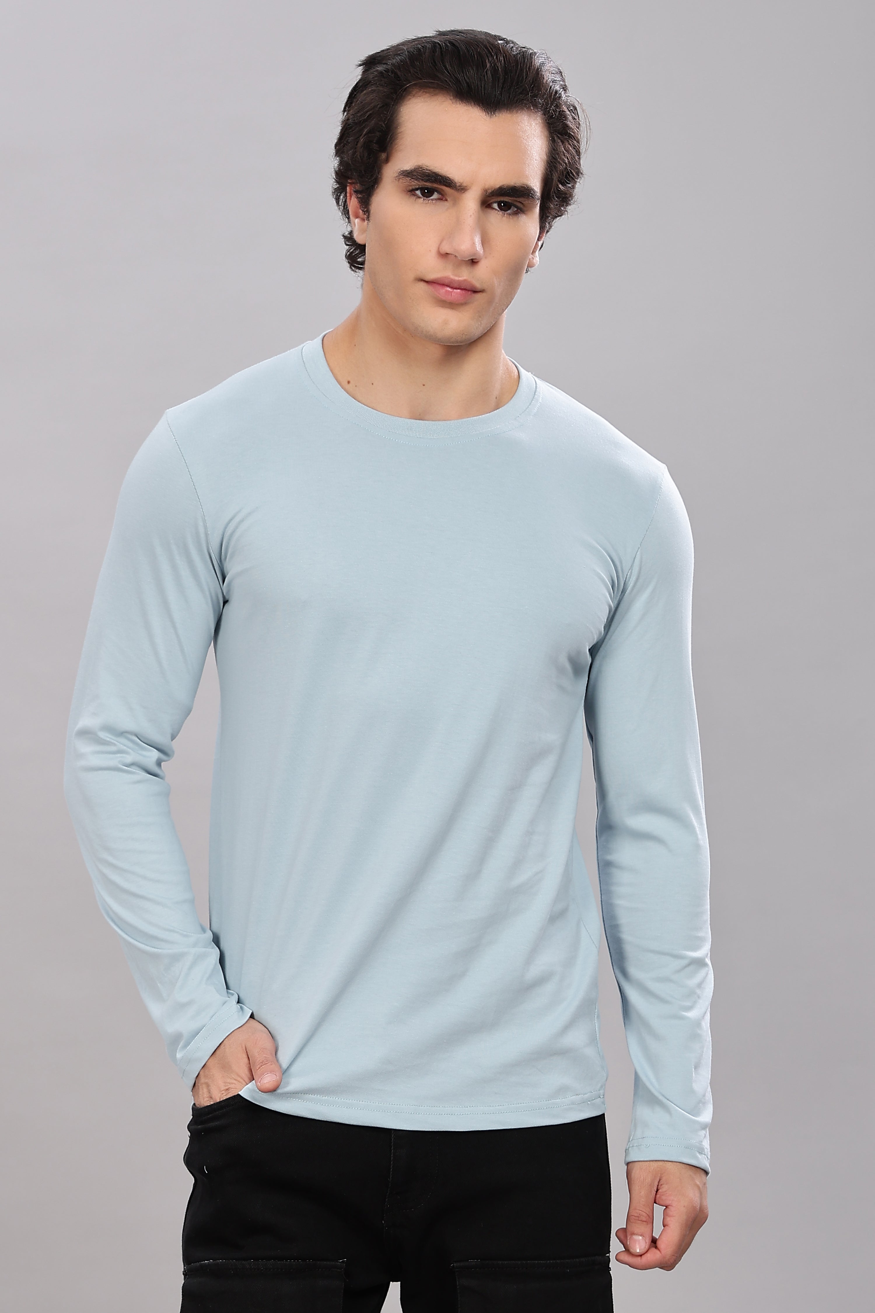 Pigeon Blue Long Sleeve Crew Neck T-Shirt