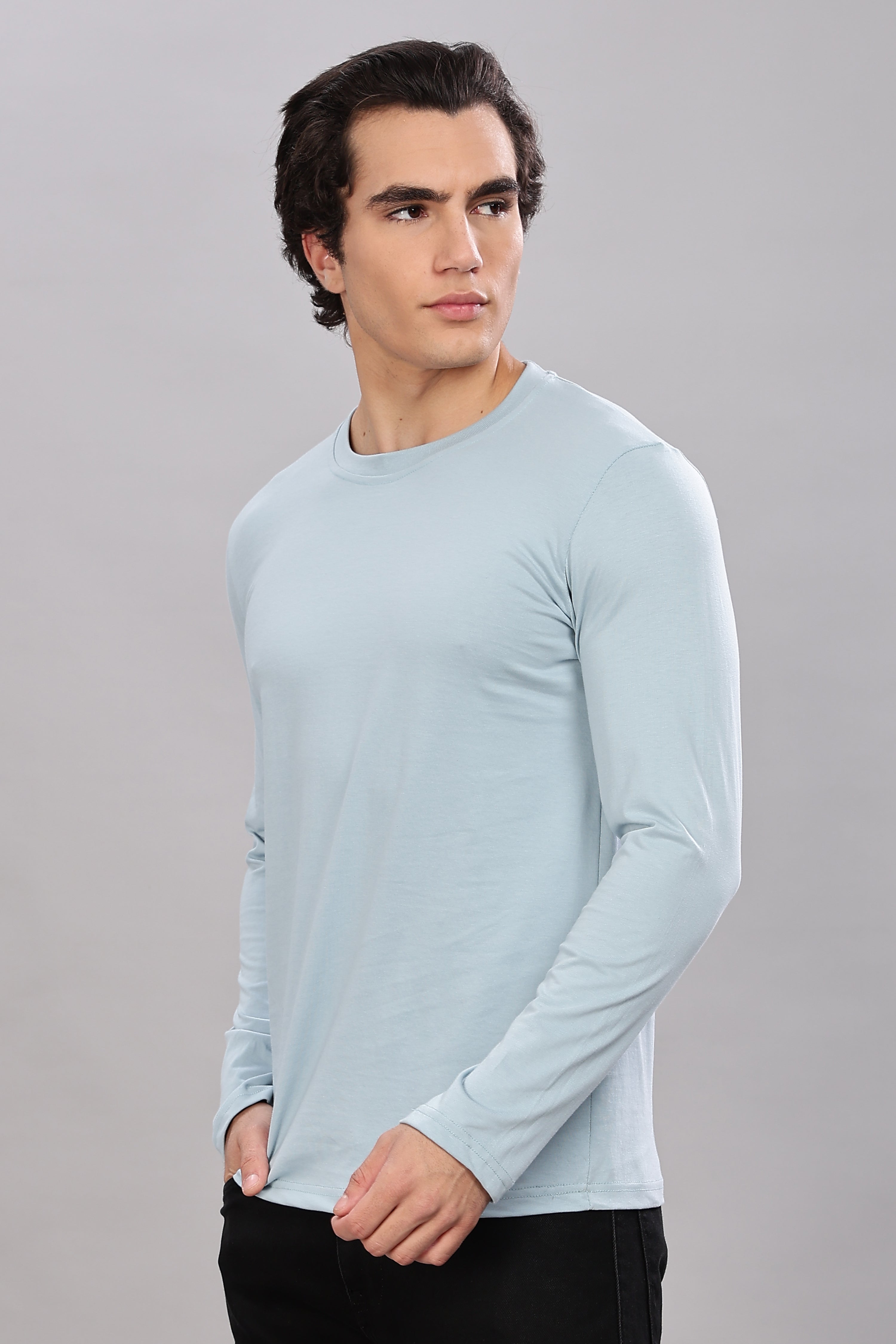 Pigeon Blue Long Sleeve Crew Neck T-Shirt