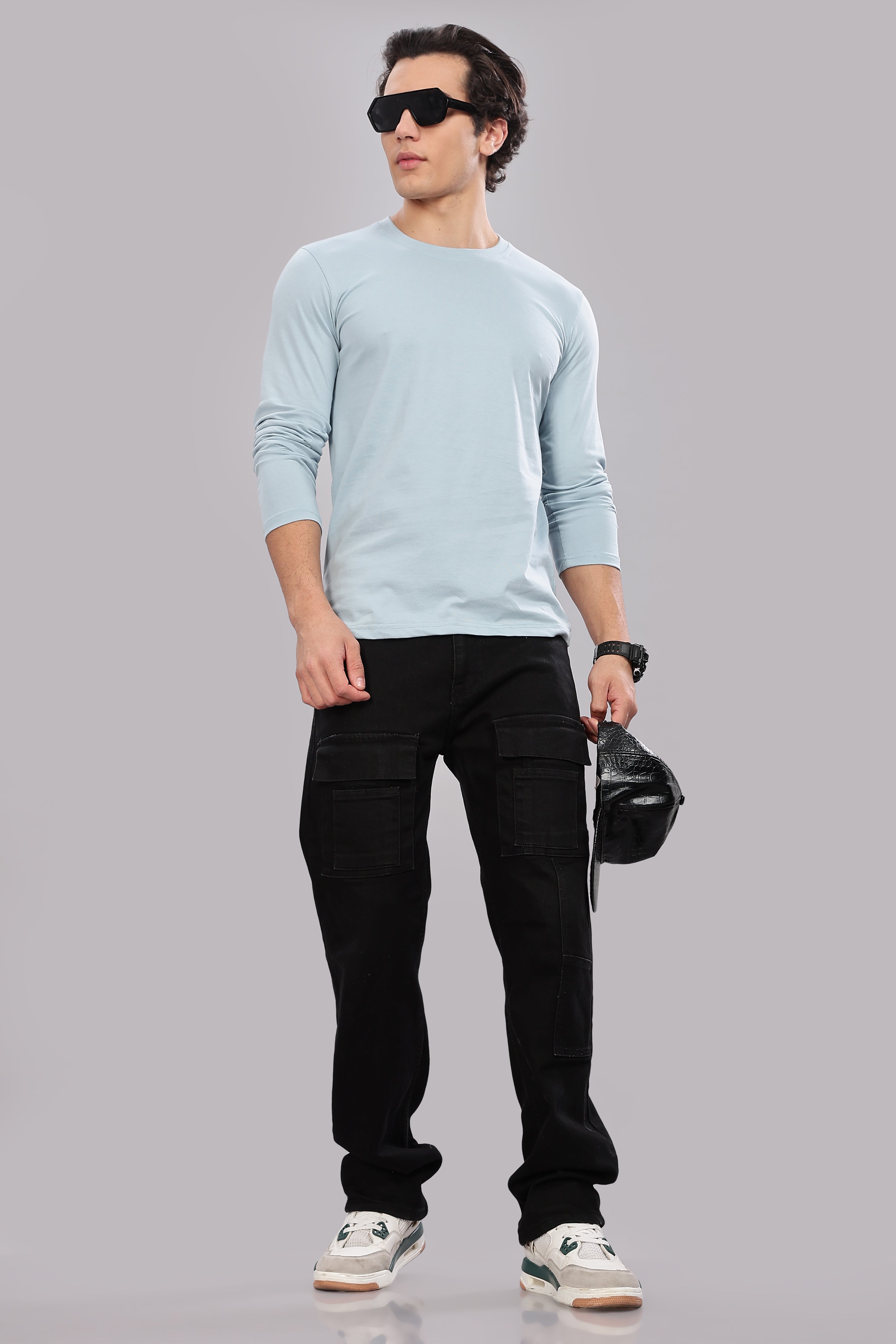 Pigeon Blue Long Sleeve Crew Neck T-Shirt