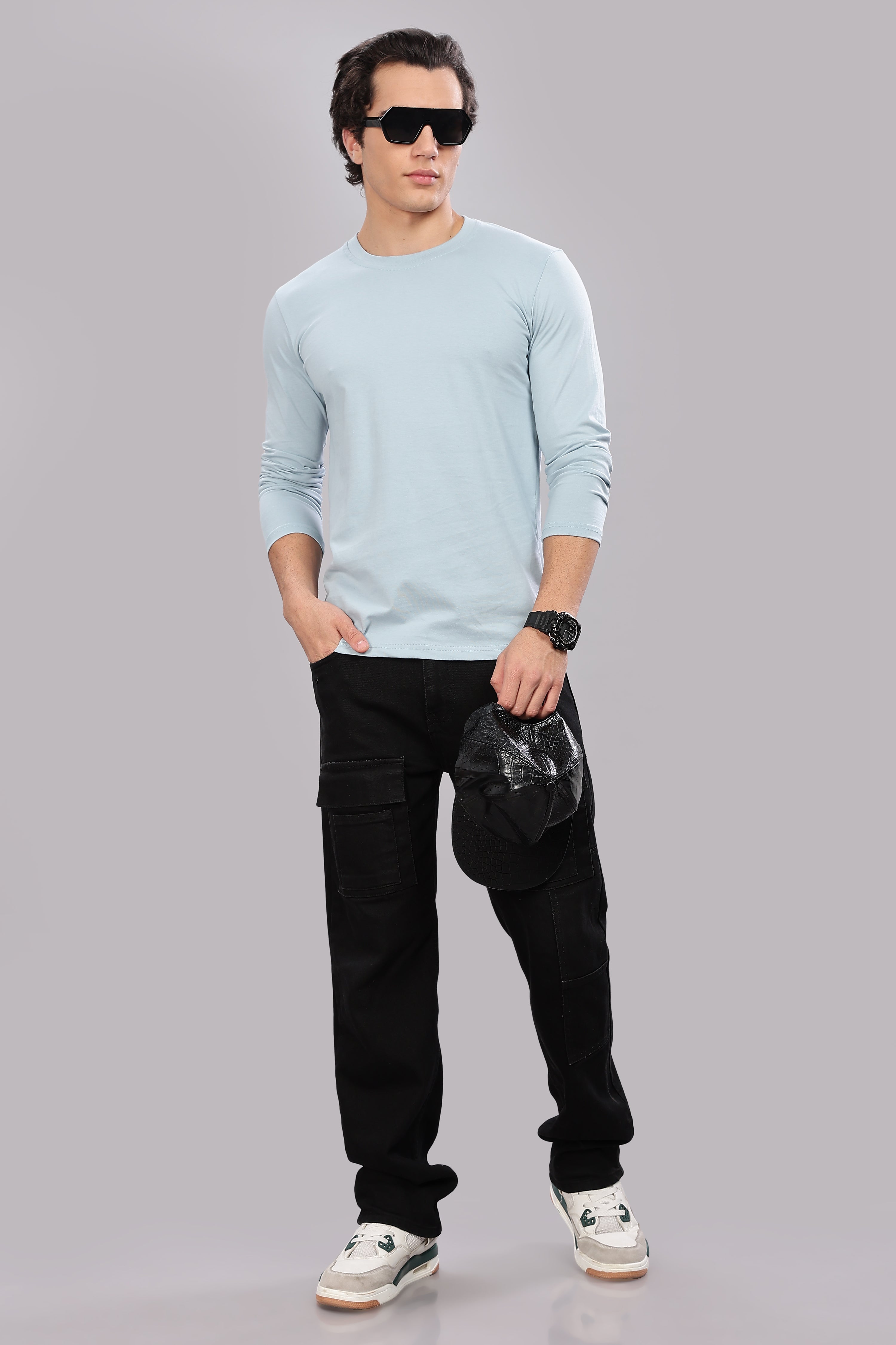 Pigeon Blue Long Sleeve Crew Neck T-Shirt