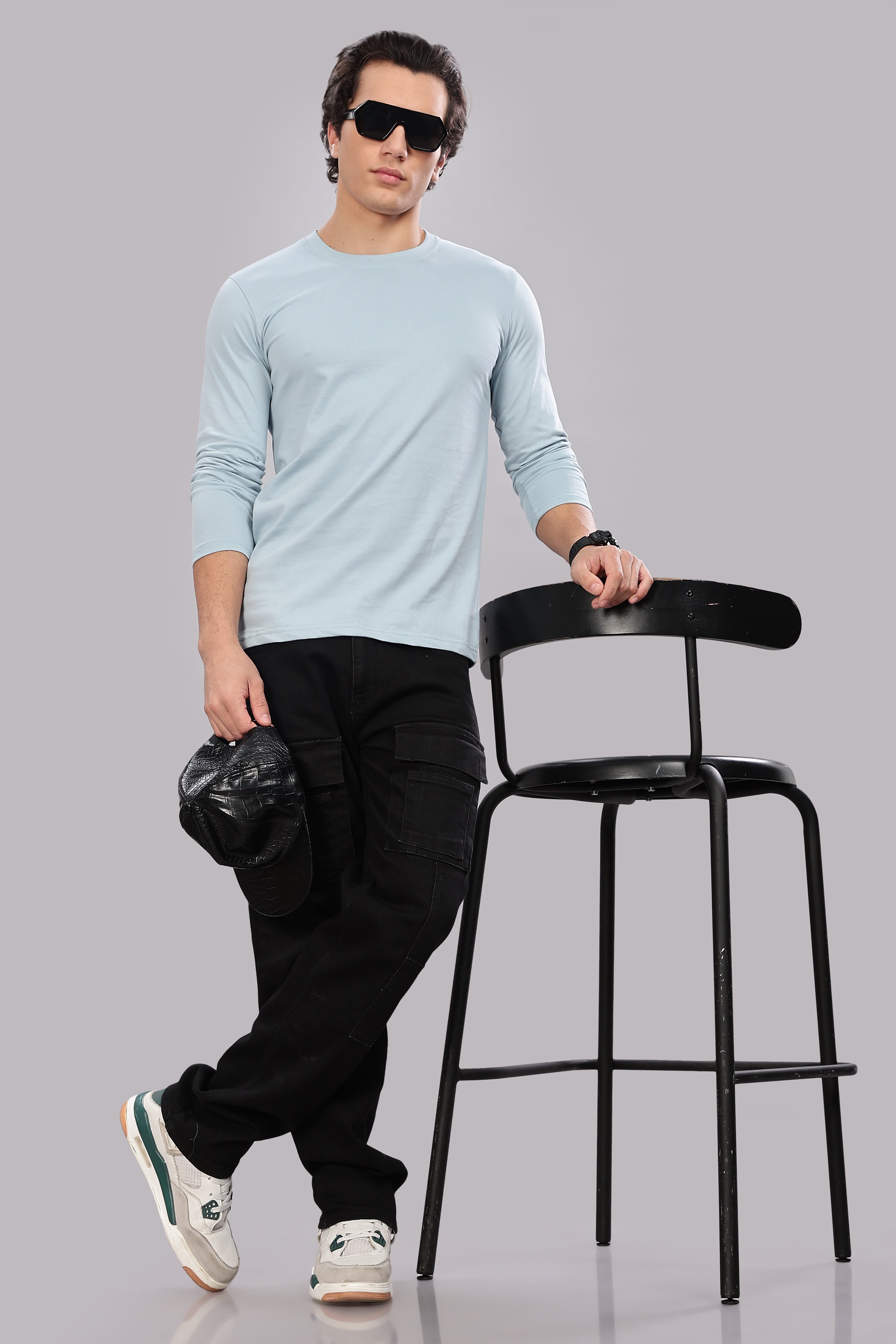 Pigeon Blue Long Sleeve Crew Neck T-Shirt