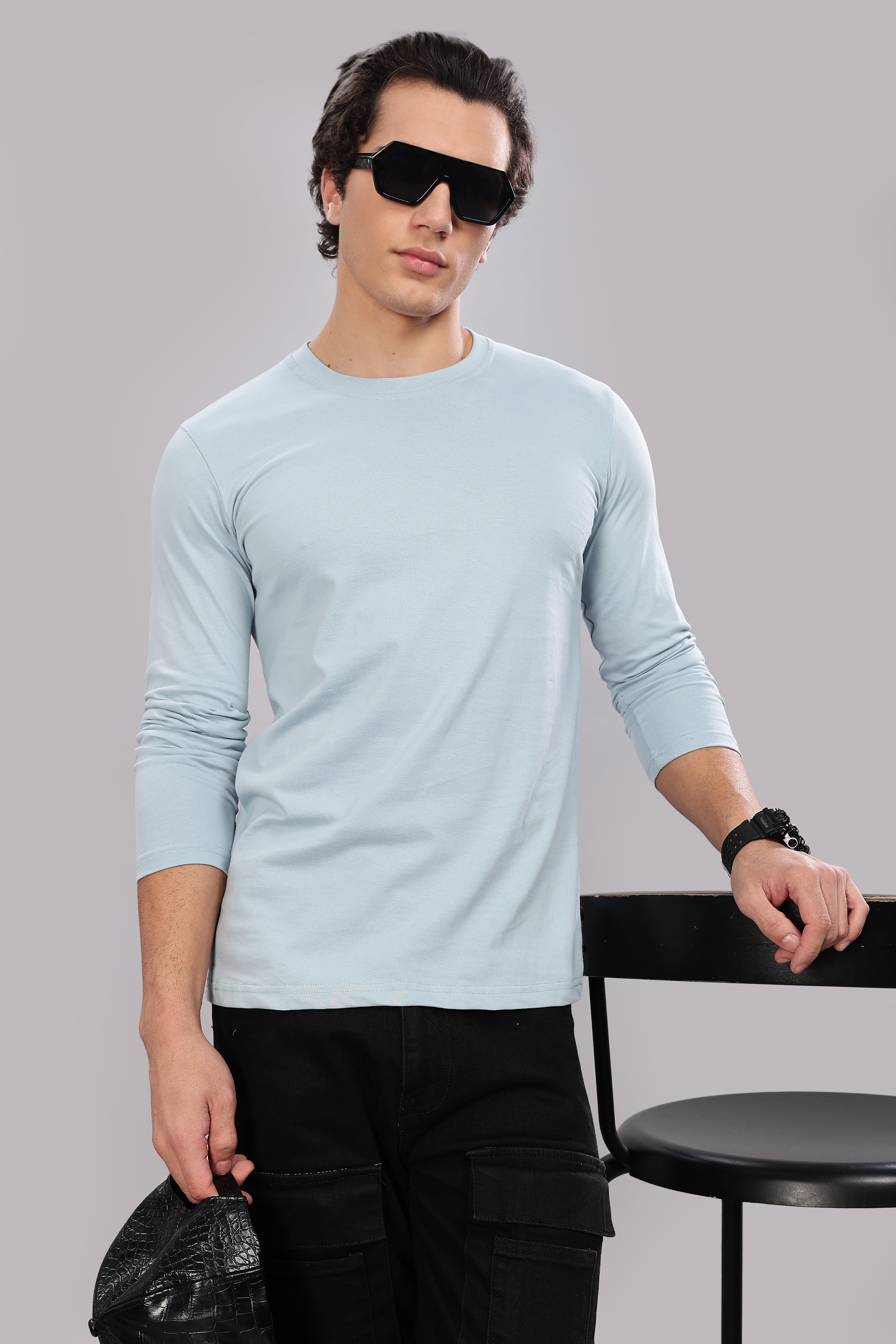 Pigeon Blue Long Sleeve Crew Neck T-Shirt