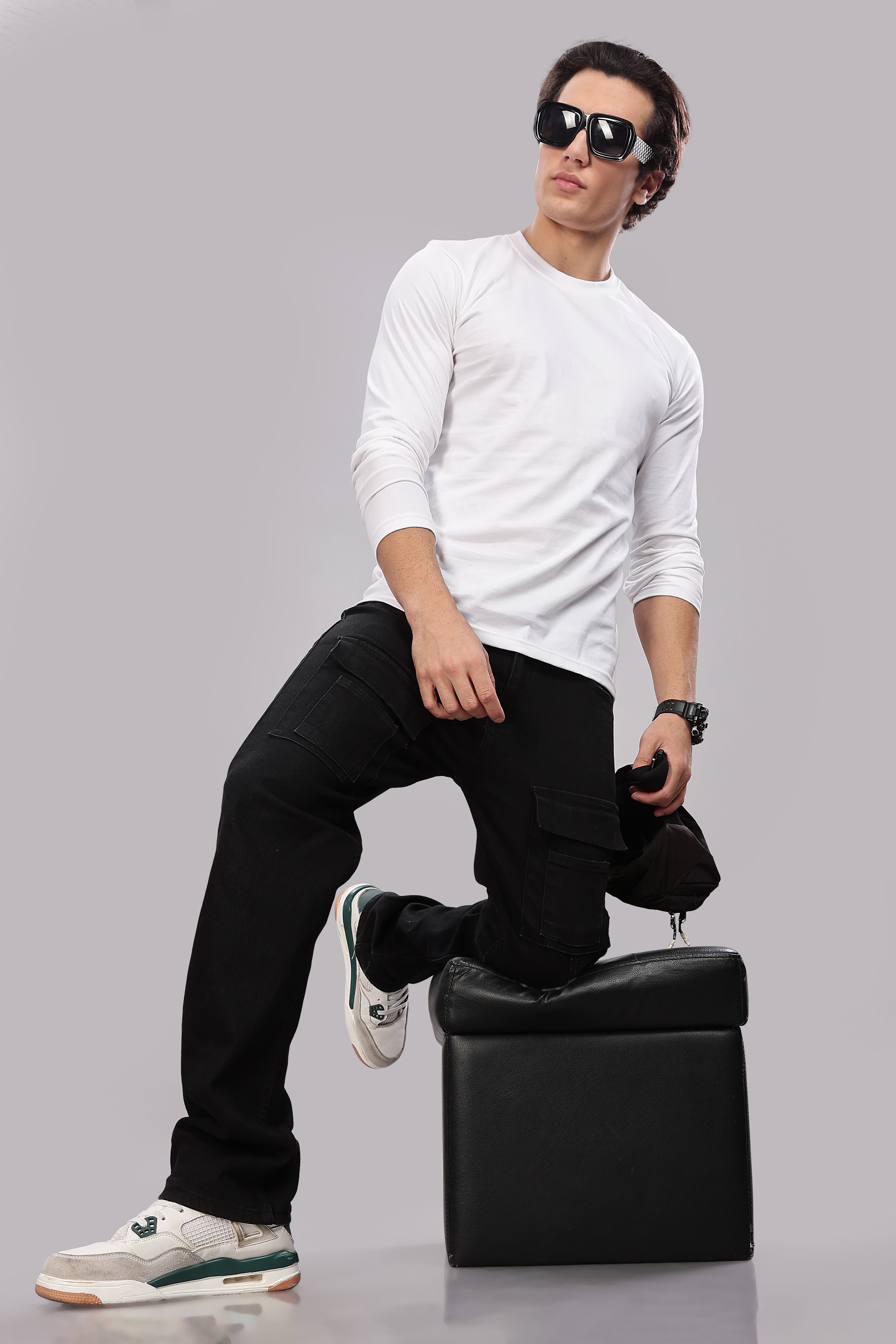 Milky White Long Sleeve Crew Neck T-Shirt