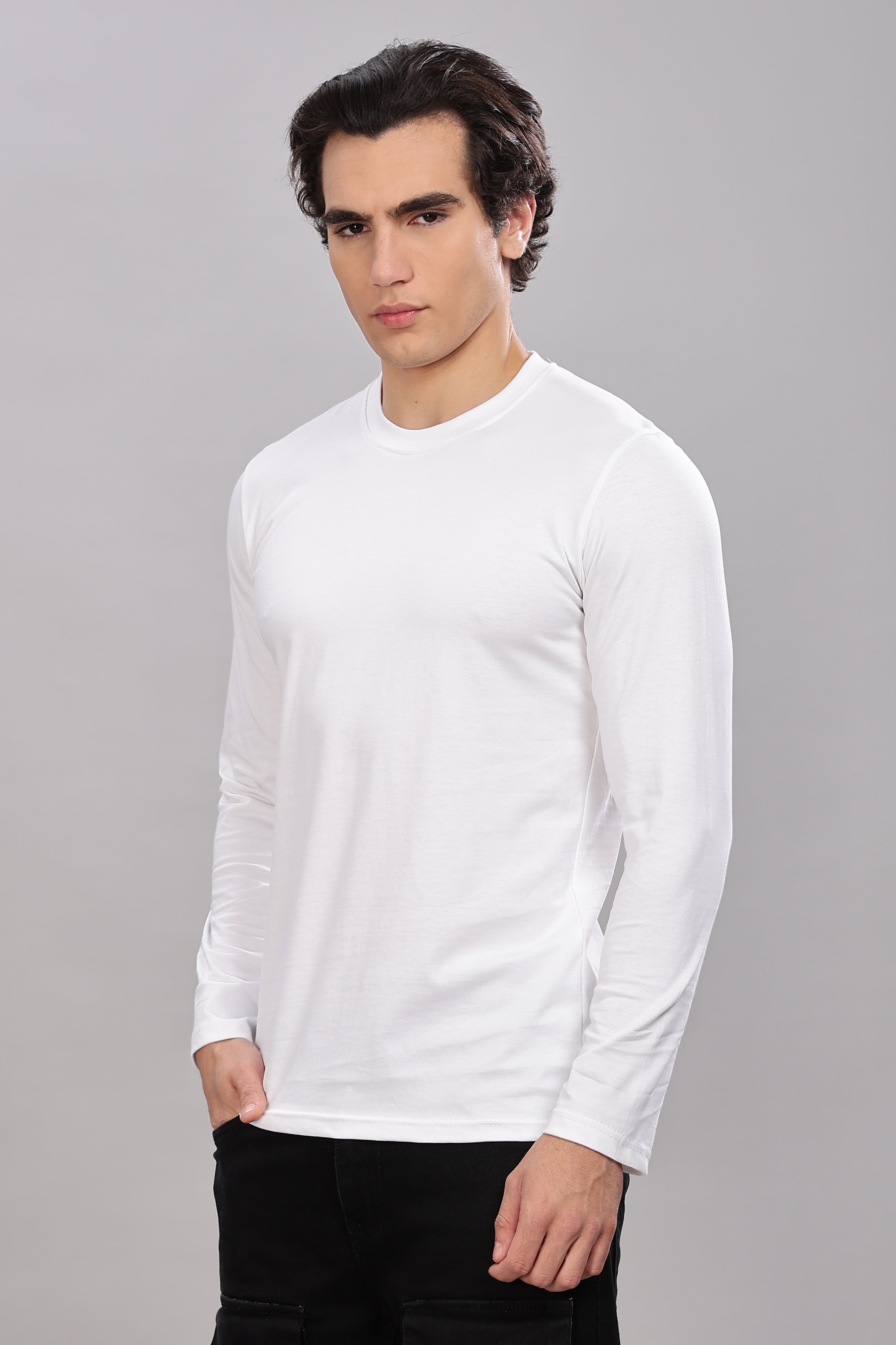 Milky White Long Sleeve Crew Neck T-Shirt