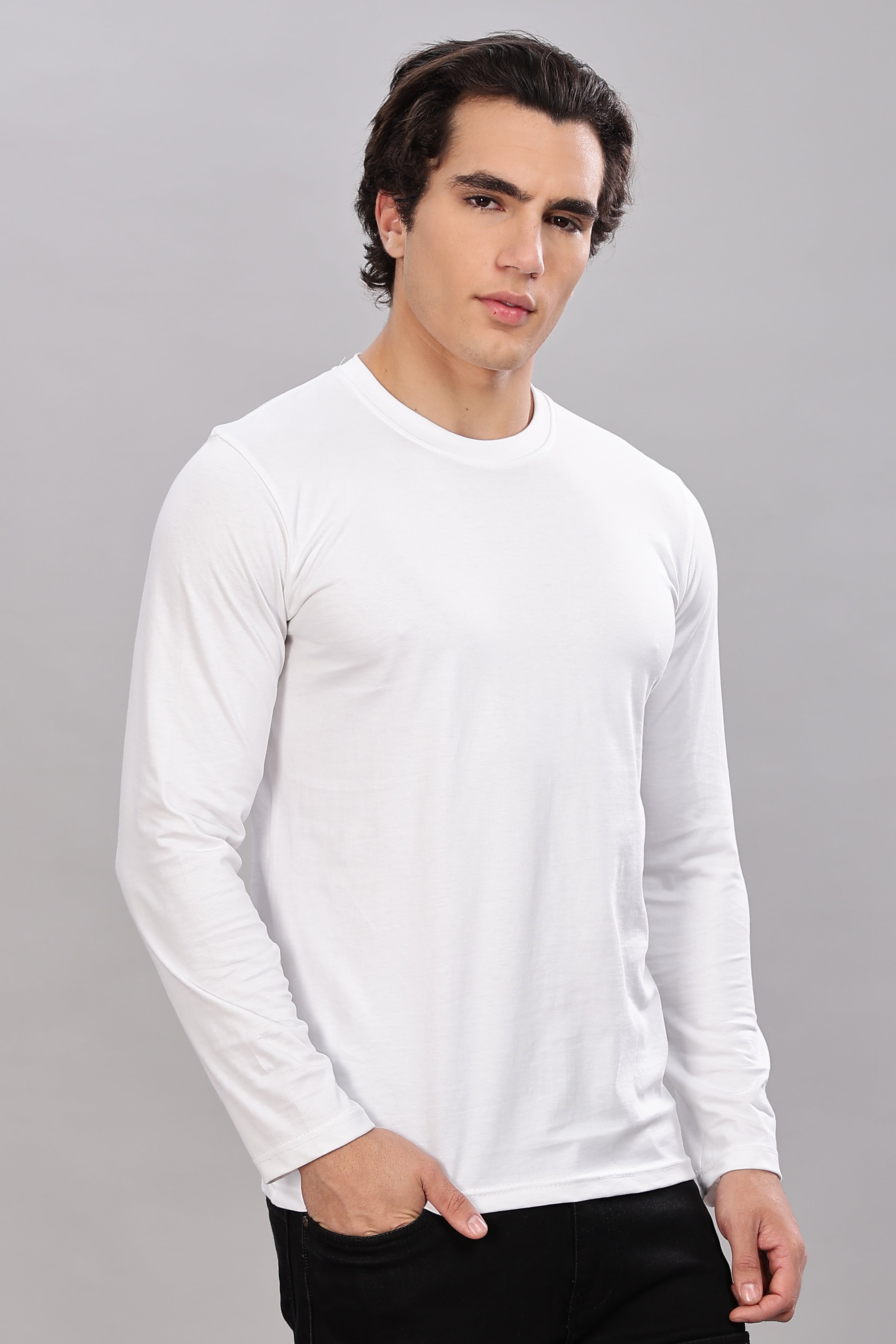 Milky White Long Sleeve Crew Neck T-Shirt