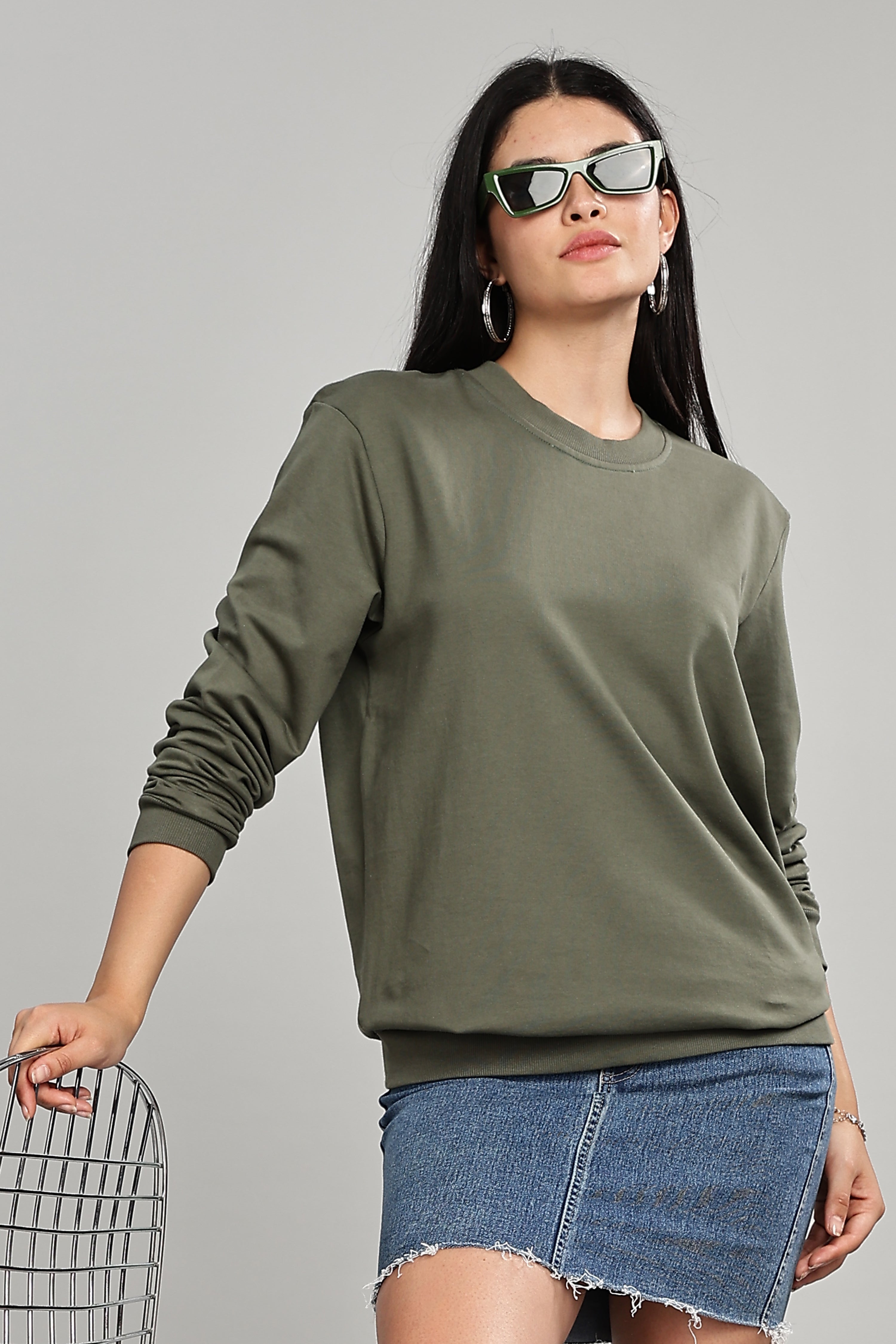 Olive Green Pure Cotton Women’s Sweatshirt