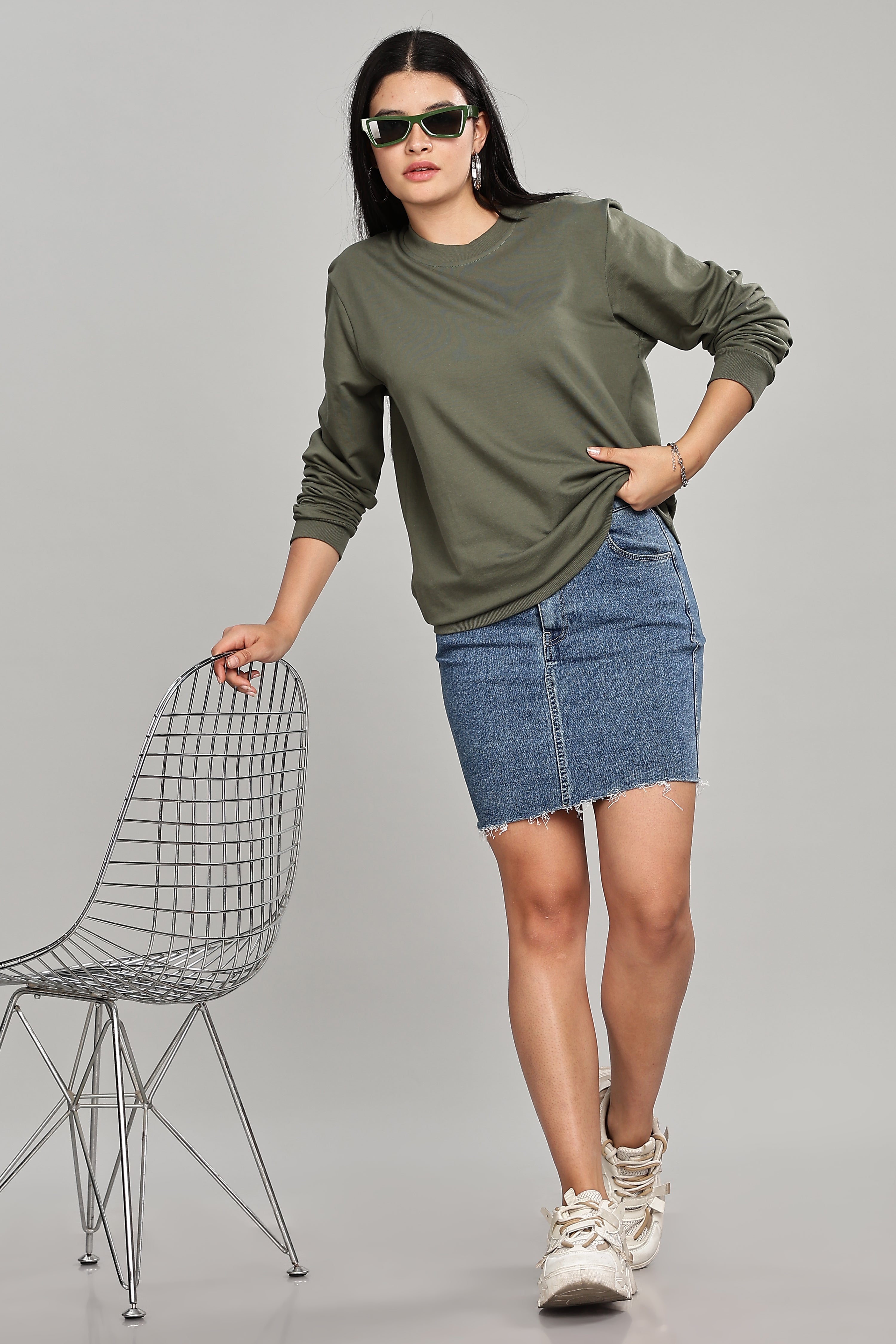 Olive Green Pure Cotton Women’s Sweatshirt
