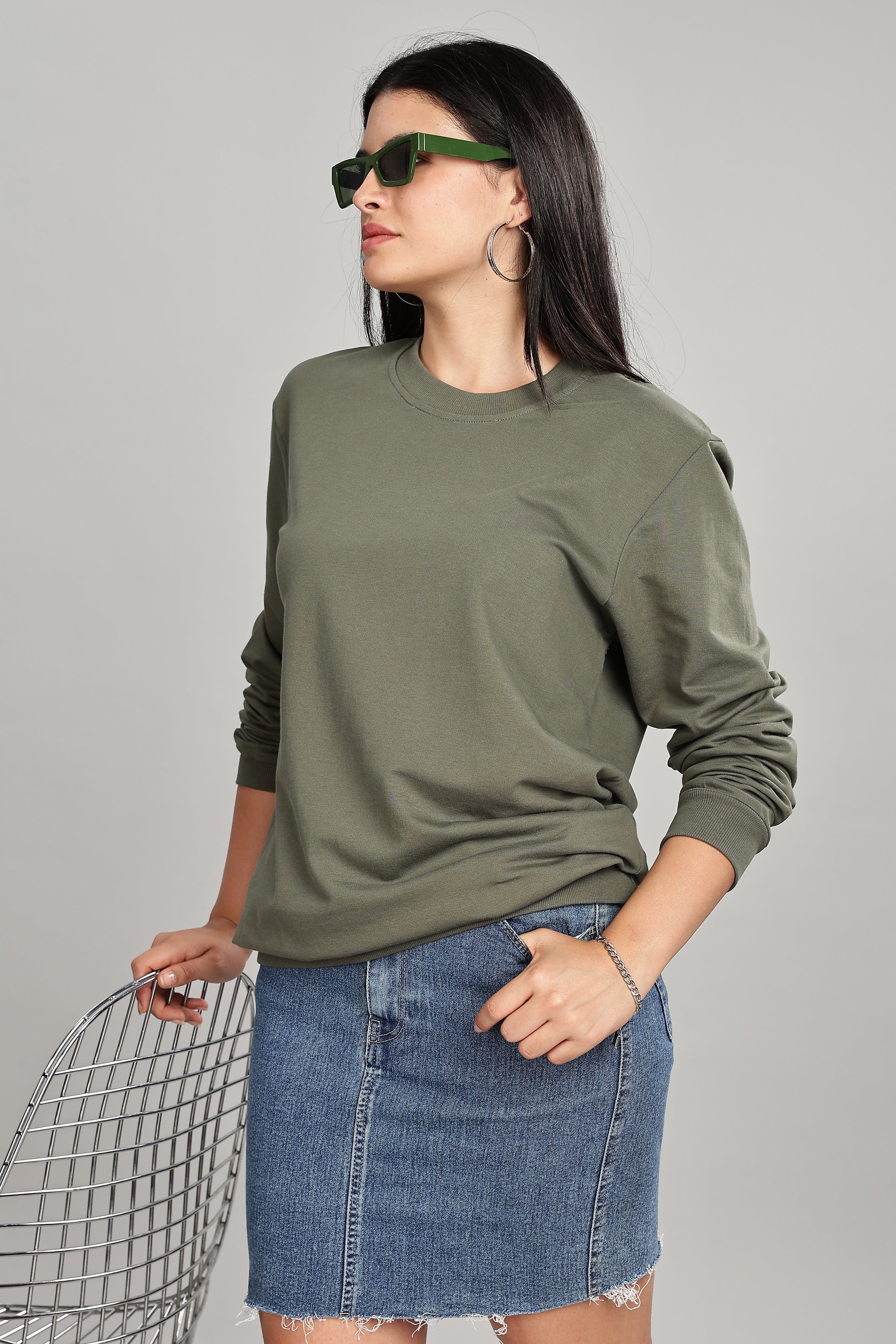 Olive Green Pure Cotton Women’s Sweatshirt